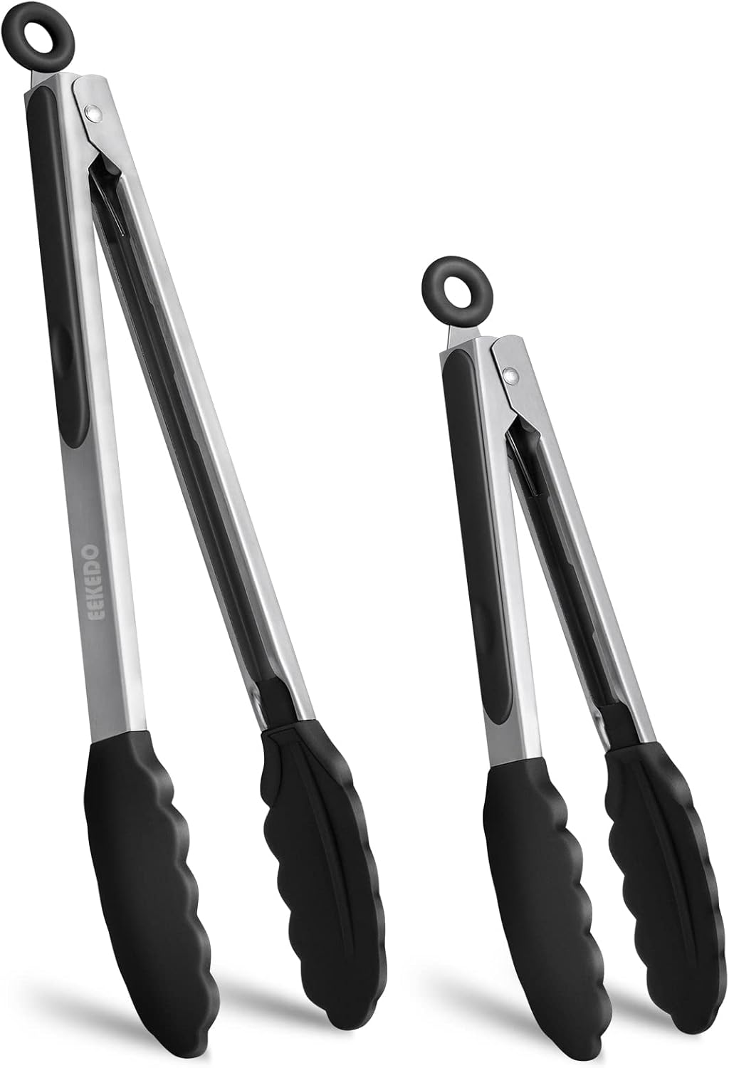Tongs for Cooking, 600&ordm;f High Heat-Resistant Stainless Steel Kitchen Tongs with Silicone Tips, Non Scratch, Locking Tong for BBQ Grilling Air Fryer Food Salads, Set of 2 (9" and 12") Black image number 4