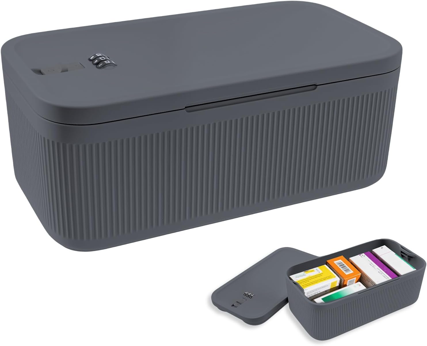 Lockable Storage Box, Medication Locking Box, Versatile Cell Phone Locked Jail with Combination Code, Portable Medicine Safe Case Container for Home Office Storing (Grayish Blue)