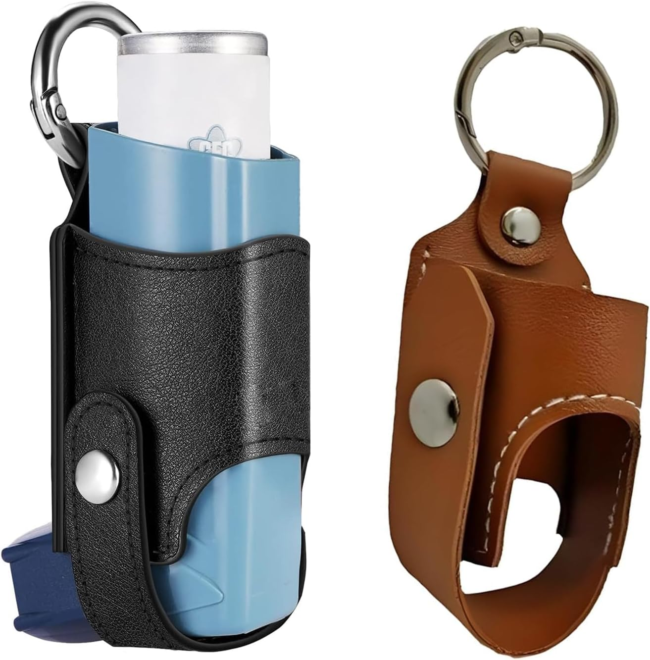 ZPLASK 2PCS Inhaler Case, Mini Keychain Inhaler Holder, Asthma Inhaler Case, Carrying Portable Inhaler Bag Leather Protective for Hiking Daily Use Outdoor and Travel (Black Bolwn) image number 3