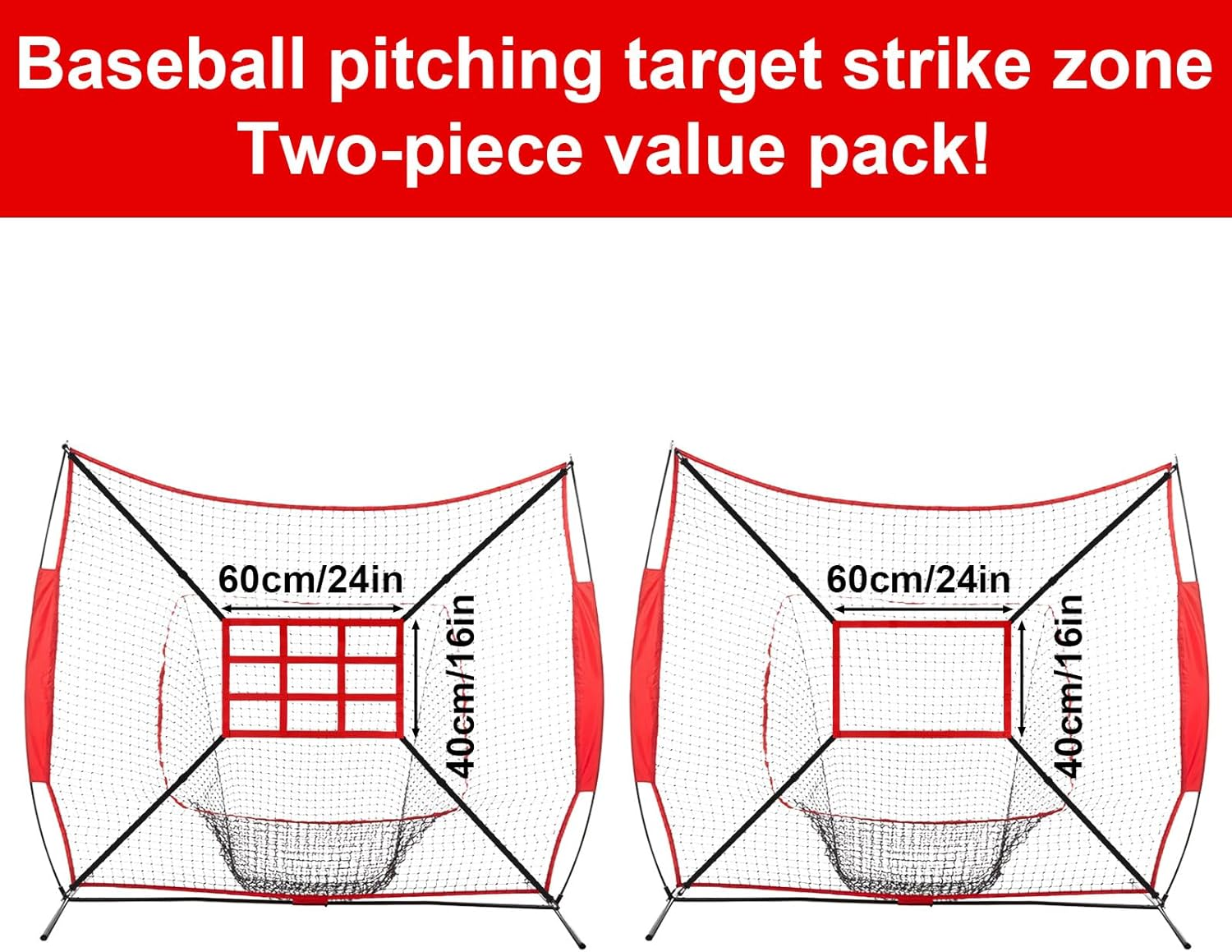 Lyreh 2Pcs Baseball Strike Zone Target Net, Adjustable Baseball Pitching Target Strike Zone 24X16In Oxford Cloth Pitching Net with Numbers for Practice Accuracy Softball Throwing Hitting (Red) image number 6