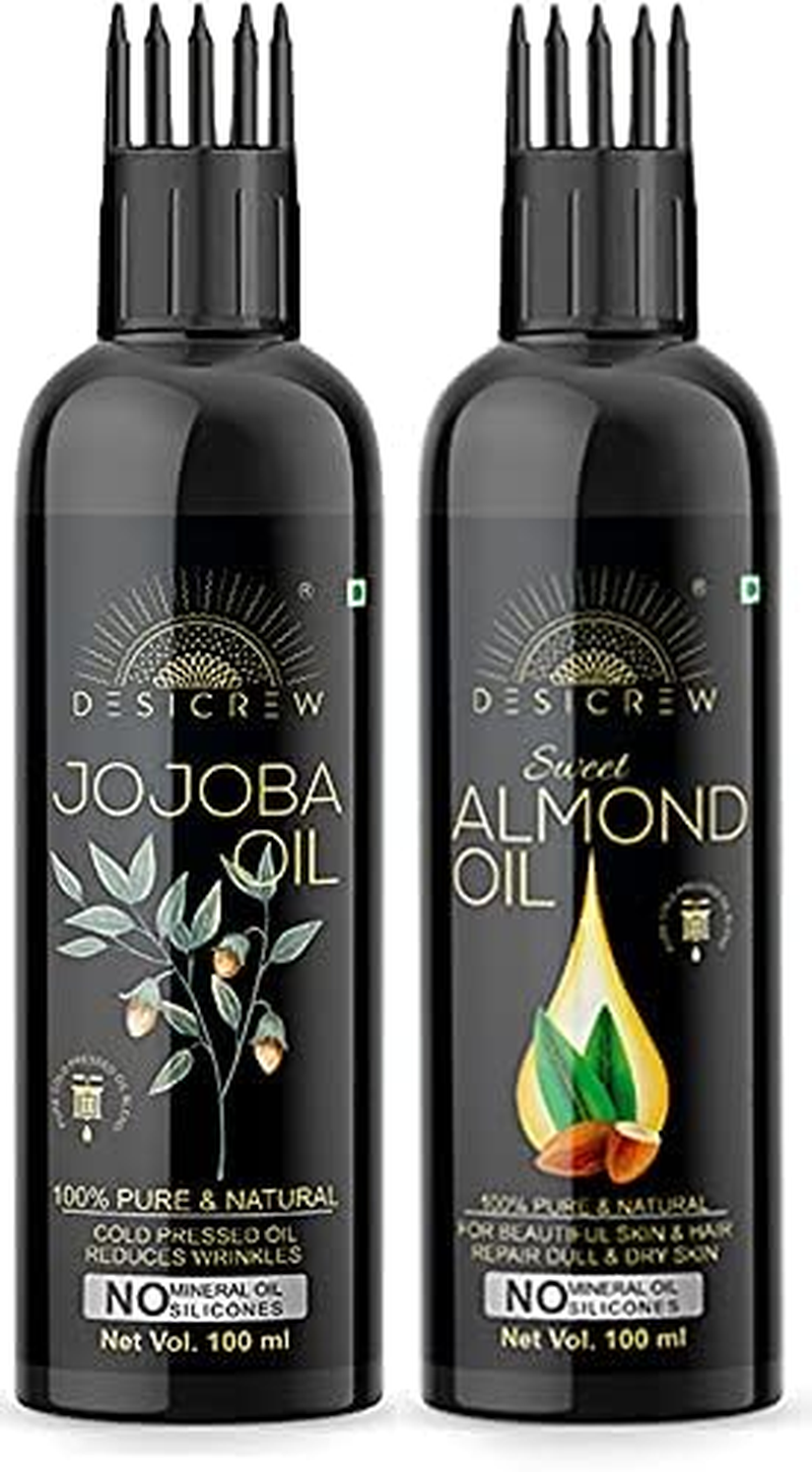 Desicrew Pure Jojoba & Sweet Almond Cold Pressed Oil with Applicator for Skin , Body & Hair Care in Combo Pack of 2 (100Ml + 100Ml)