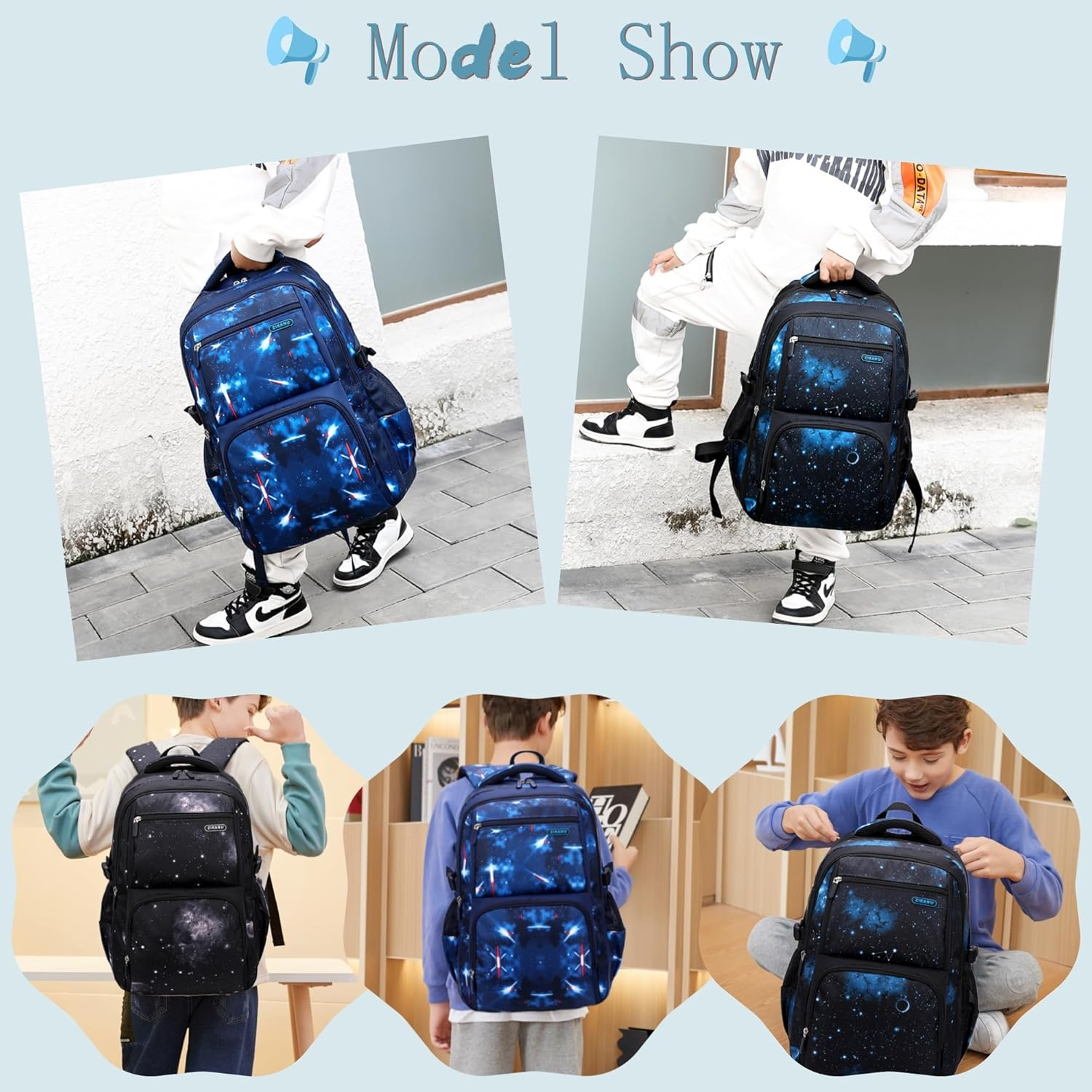 Galaxy-Print School-Bag Backpack for Boys Middle-School Elementary Bookbag image number 1