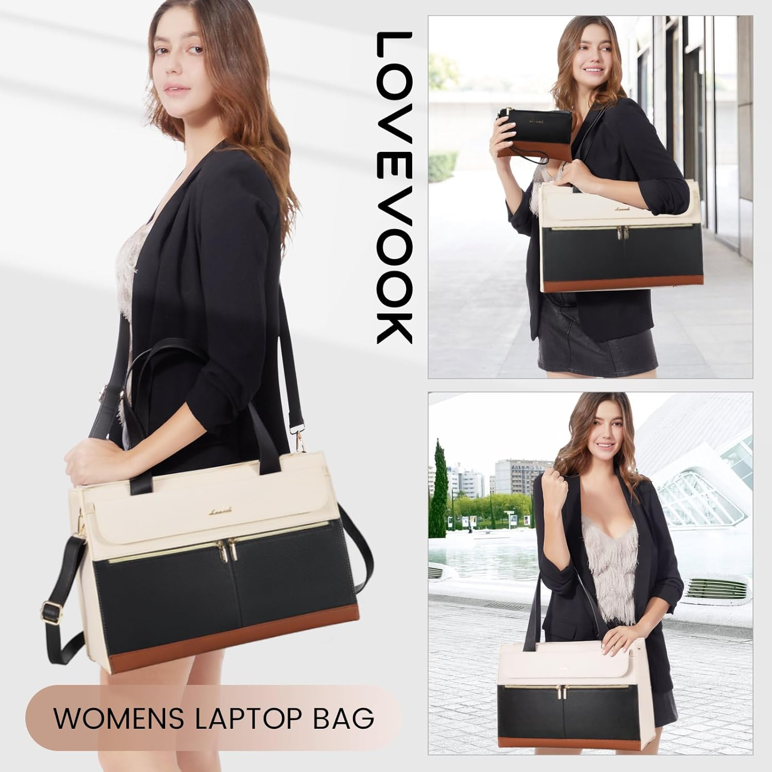 LOVEVOOK Laptop Bag for Women 15.6 Inch Tote Work Professional Leather Computer Briefcase Waterproof Handbag Shoulder Large Capacity Business Teacher Office Crossbody Purse image number 4