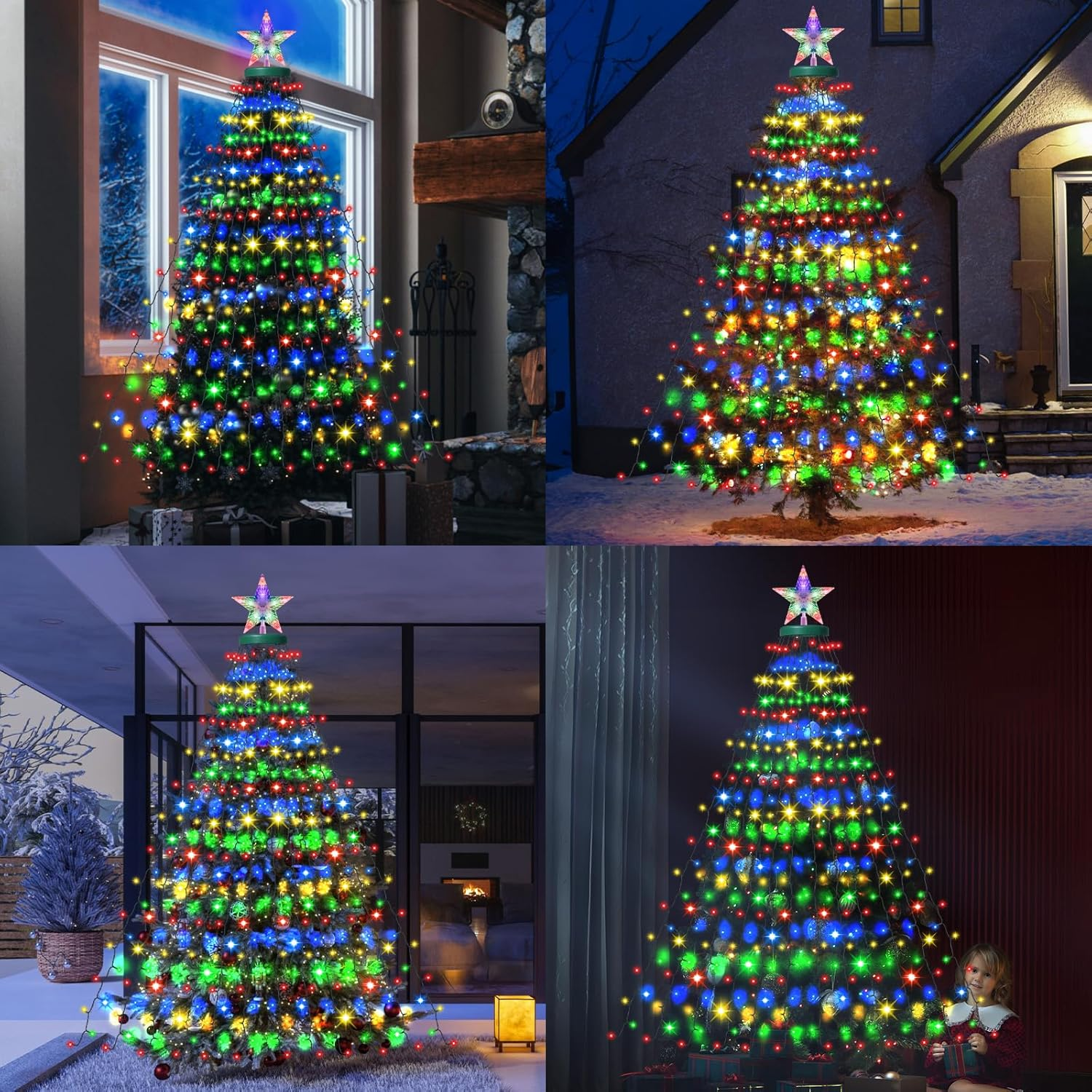Christmas Tree Lights with Ring, 410 LED Twinkle Christmas Tree Lights with 8 Dynamic Modes, 2M X 16 Cascading String Light with Timer Waterproof for Indoor Xmas Decorations, Multicolor image number 4