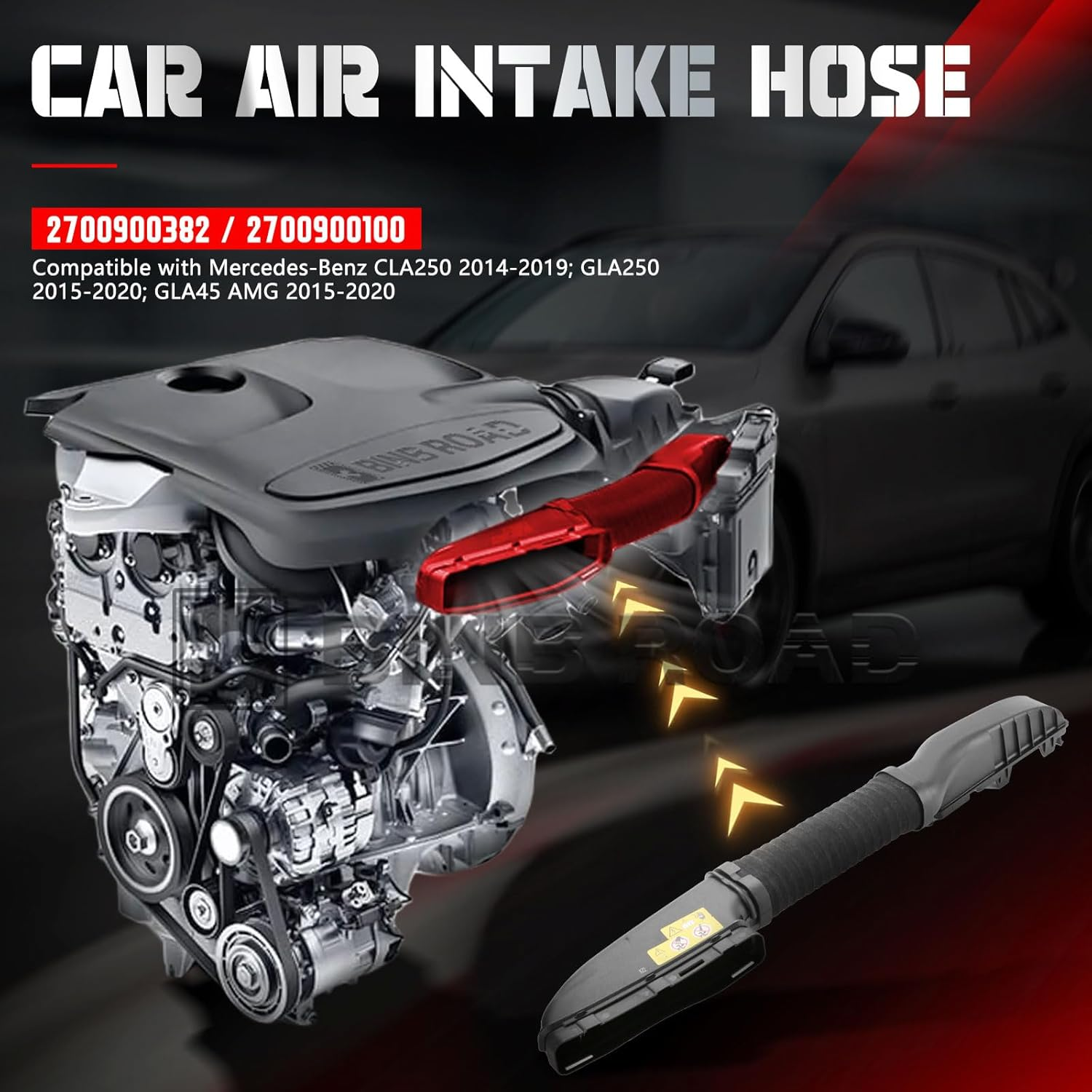 BINB ROAD Car Air Intake Hose Tube 2700900382 2700900100 Compatible with Mercedes-Benz CLA250 GLA250 GLA45 AMG Black image number 1