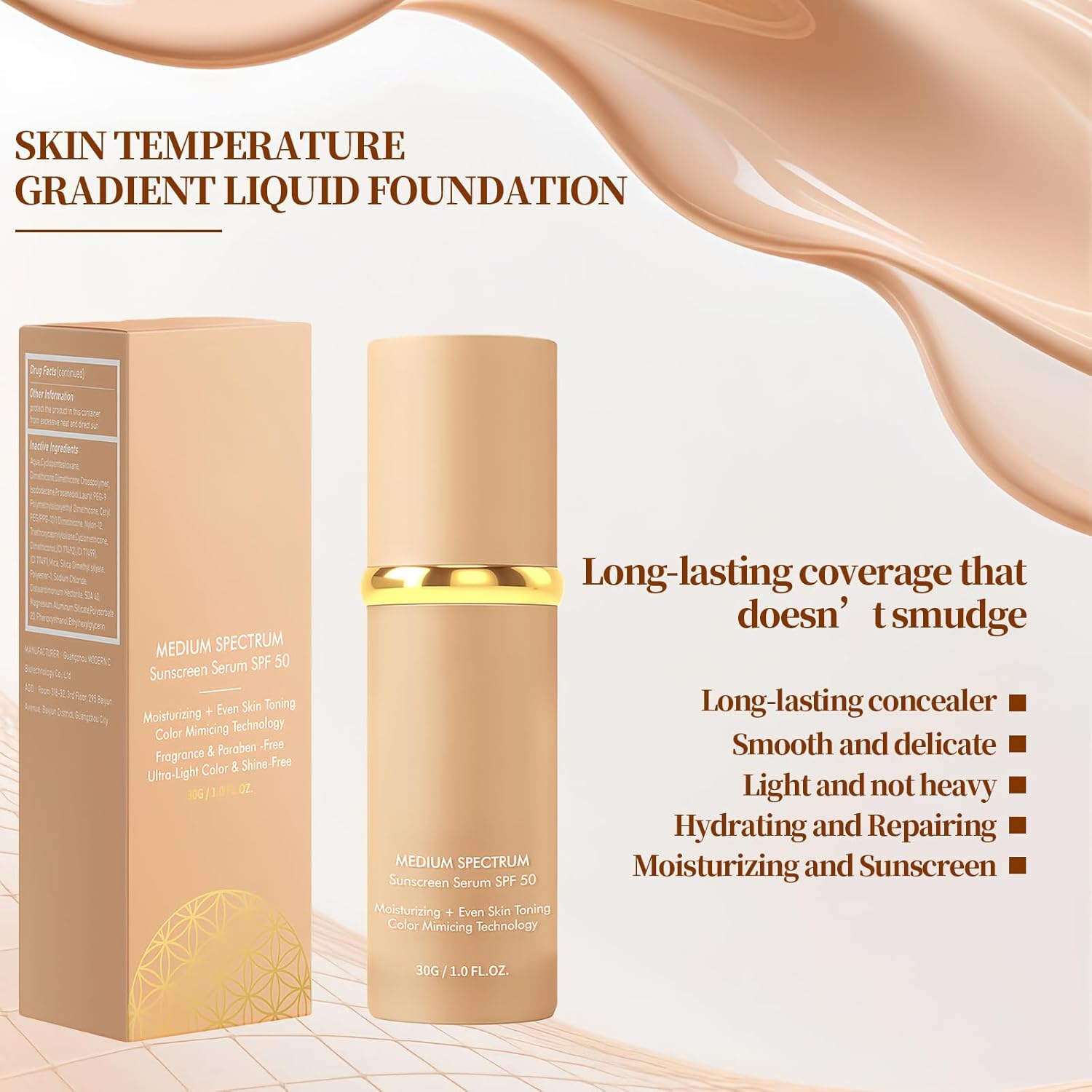 Depehelp Foundation 4 in 1 - Color Changing Foundation, Medium Spectrum, Hypoallergenic Hydrating Liquid Concealer, Long-Lasting & Waterproof Natural Finish for All Skin image number 2