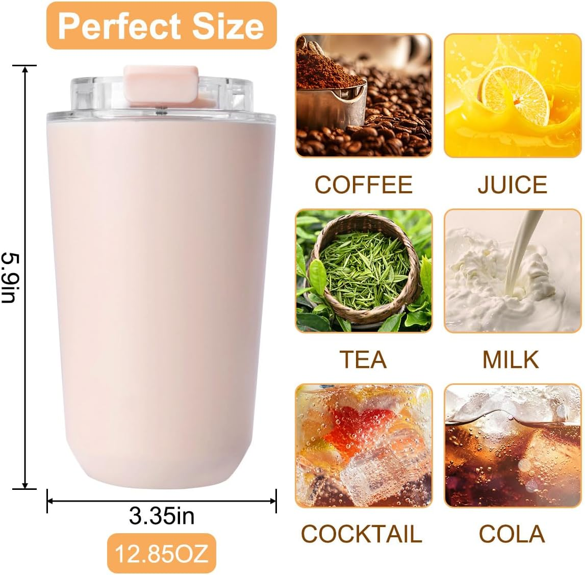 XBOGO Coffee Mug with Lid, 12 OZ Travel Mug, Leak-Proof to Go Coffee Mug, Stainless Steel Thermal with Double Wall, Insulated Tumbler for Men Women for Hot & Cold Drinks (Pink)