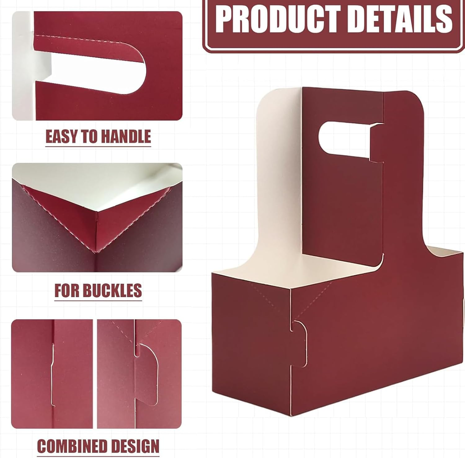 20 Paper Cup Holders, 2 Cardboard Cup Holders, Drink Carrier with Handle, Portable Foldable Cup Holder, Suitable for Hot or Cold Drinks, Coffee Carrier, Takeaway Cup Holder for Coffee and Drinks (Red) image number 4