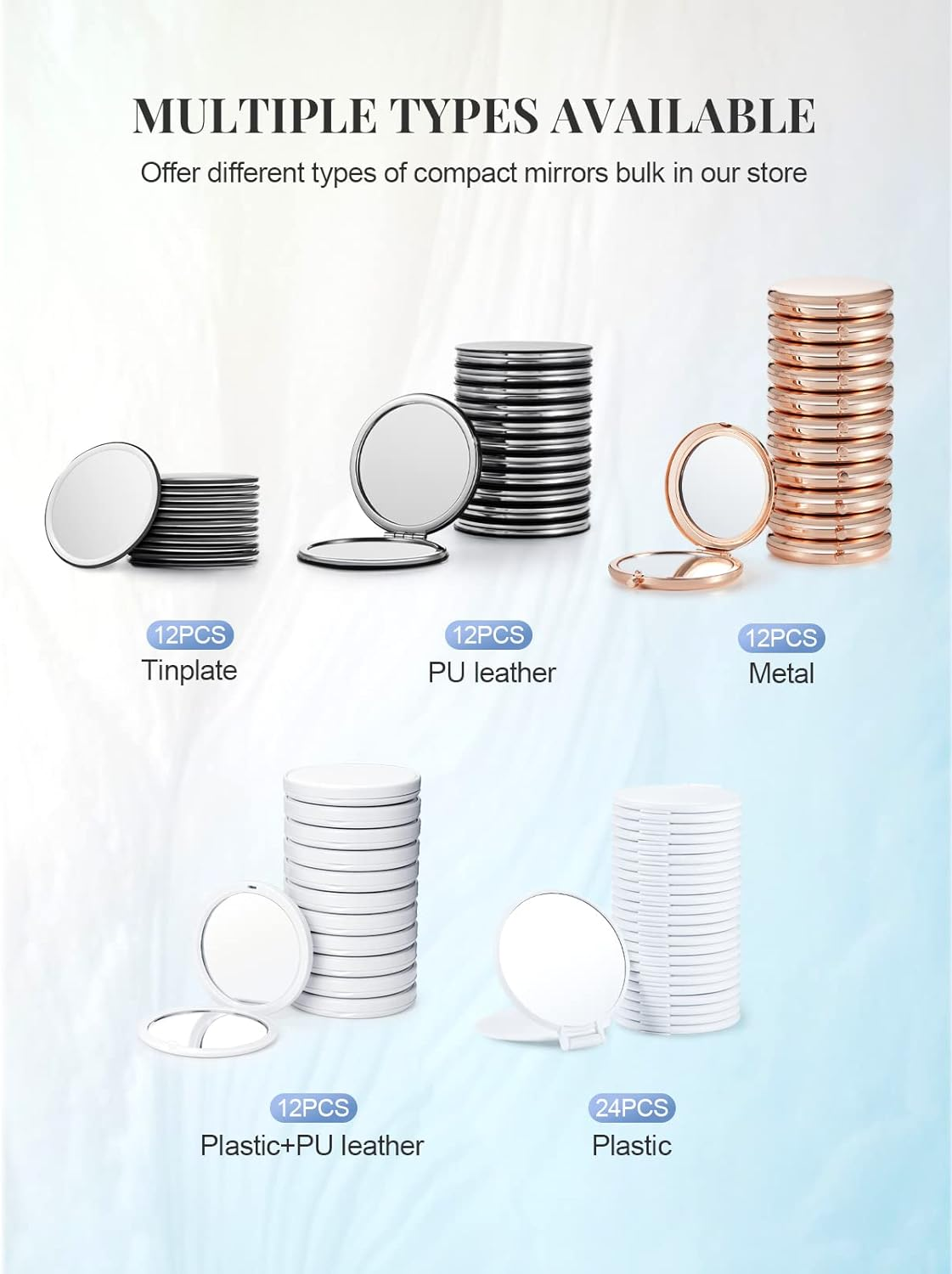 Compact Mirror Bulk, round Makeup Mirror for Purse, Set of 24 (Black) image number 6