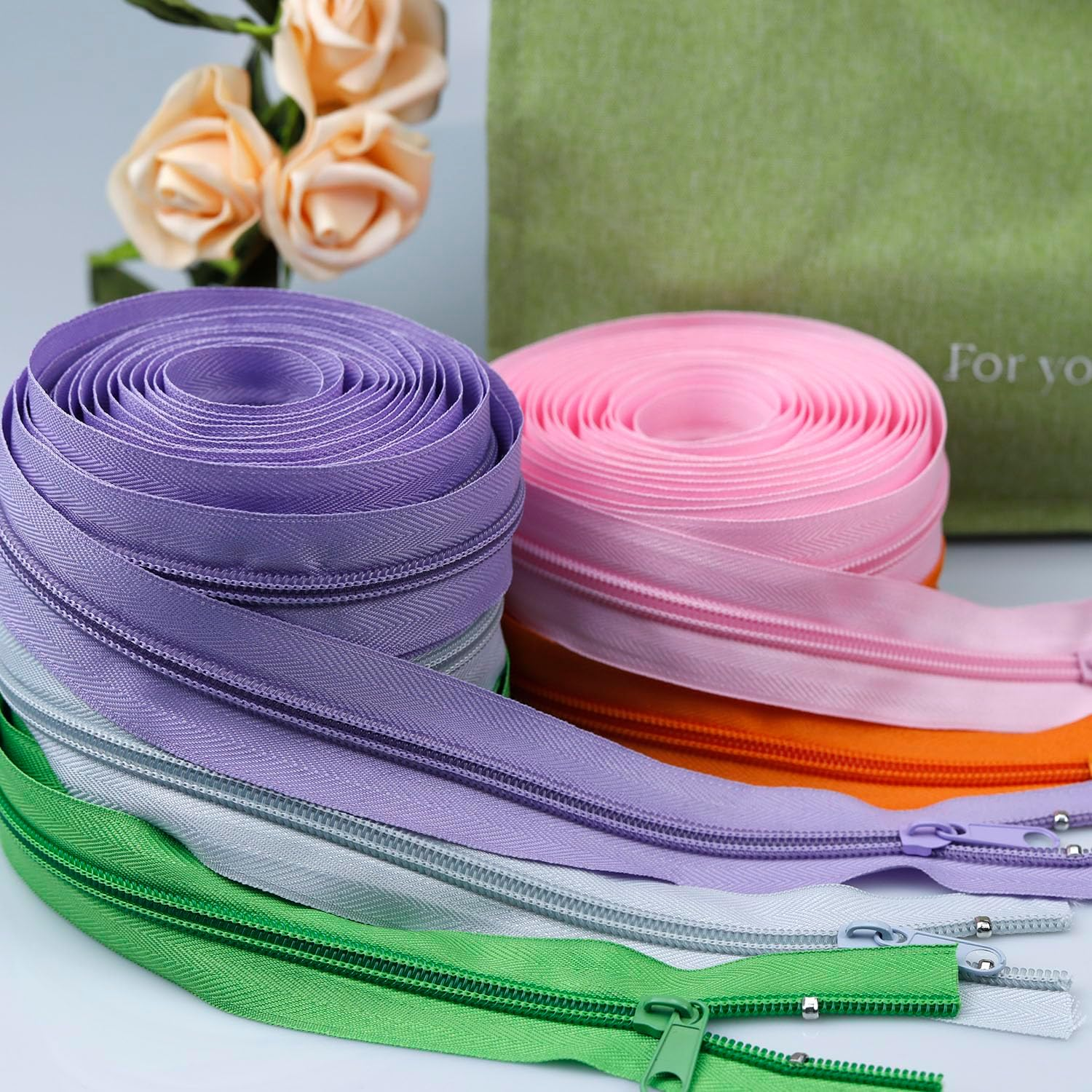 YZSFIRM #3 Nylon Zipper Tape for Sewing - 10 Yard Coil Zippers by the Yard Black for DIY Craft - Replacement Roll with 10 Bulk Metal Sliders - 10 Double Sliders image number 5