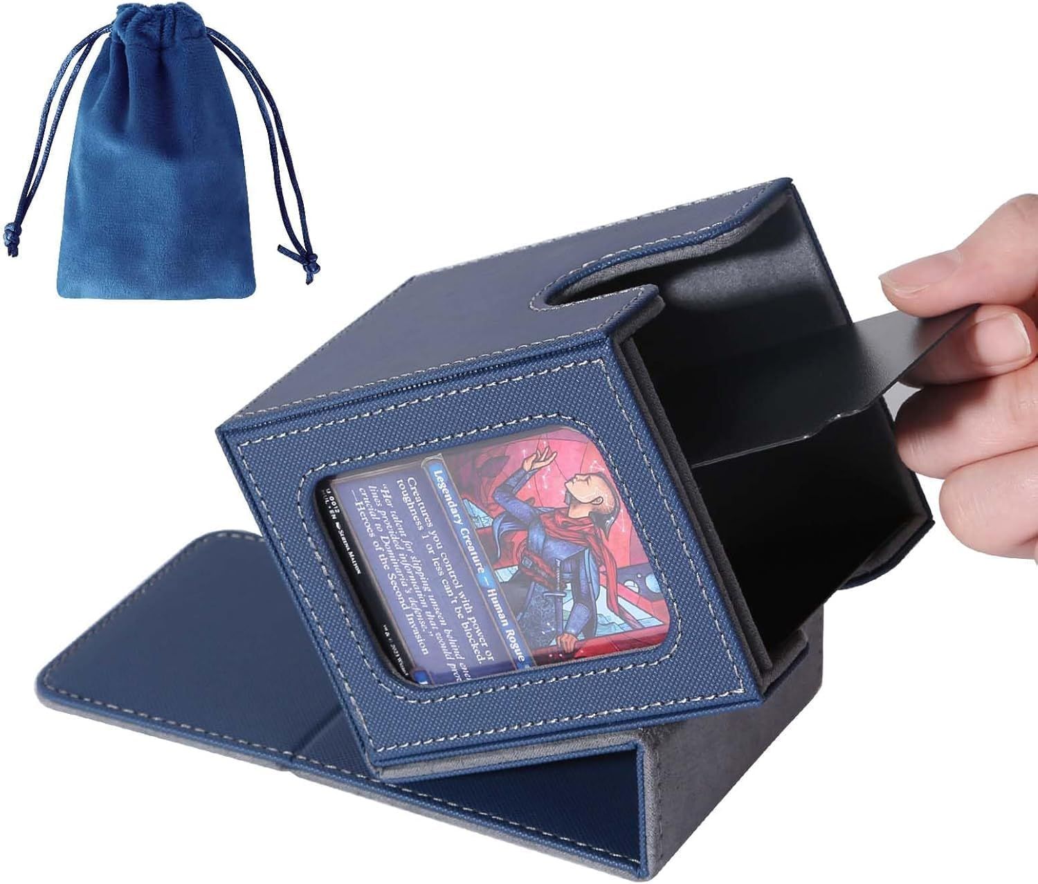 MTG Deck Box for Commander Display,Card Deck Box Fits 100 Double Sleeved Cards, Magic Commander TCG Card Storage Box with 2 Dividers,Drawstring Bag and 1 Toploader(Pink/Grey)