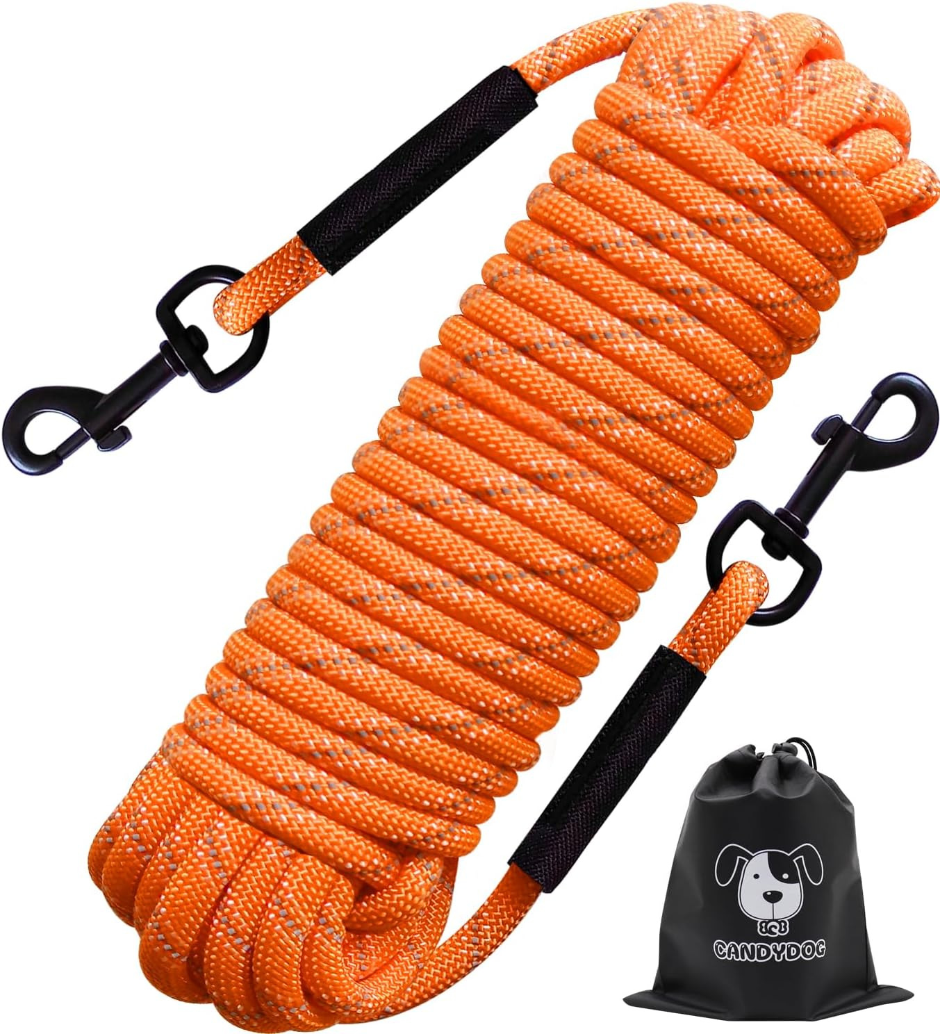 CANDYDOG Recall Lead 10 M for Dogs, without Handle, with 2 Climbing Carabiners, Suitable for Small to Large Dogs, Orange - Classic Dog Leads and Lead Ropes image number 6