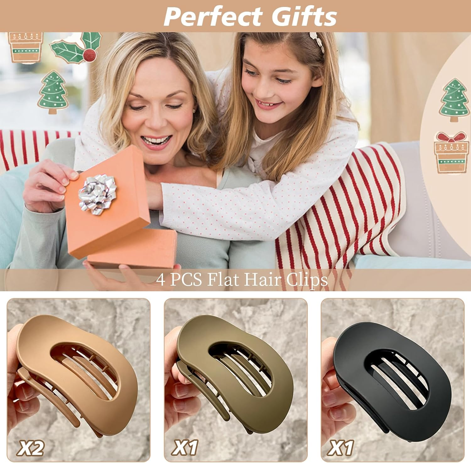 4 PCS Flat Hair Clips, Strong Hold Lay down Women Hair Claw Clamps, Barrettes Alligator Clip, Matte Hair Claw Clips for Thick Thin Hair, Comfortable Curved Flat Clips for Lying Driving (01) image number 5