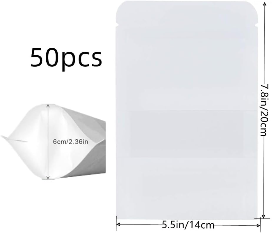 Naisfei 5.5 * 7.8In White Paper Bags,50 Pcs with Transparent Window, Kraft Paper Bags, Zipper Pouches, Reusable Stand-Up Bags, for Candy Coffee Beans Storage Tea image number 4