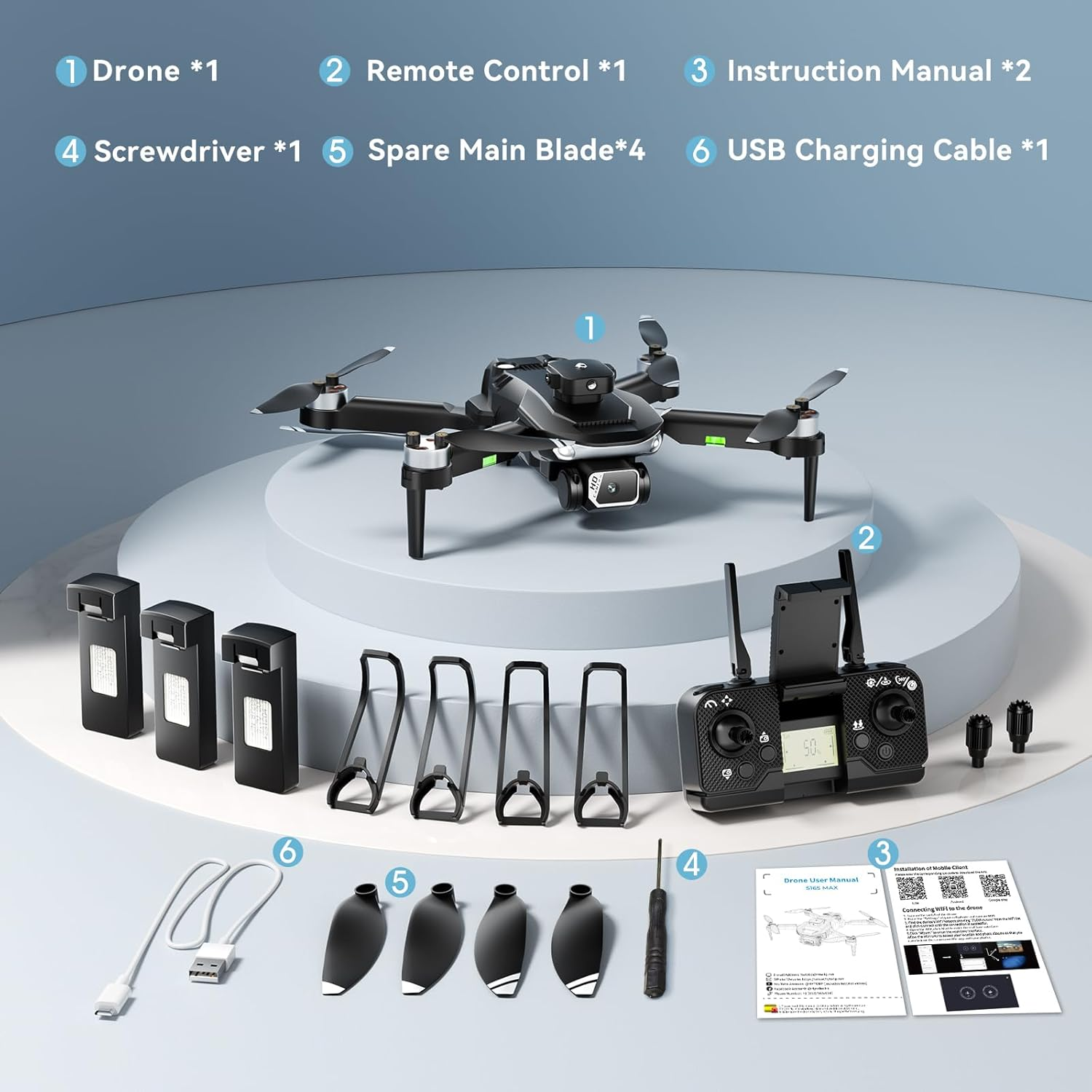 Drones with Camera for Adults, S165 Foldable FPV Drone with Brushless Motor, Follow Me, Auto Return, 3 Batteries, Toy Drones for Beginners (Black&Standard) image number 5