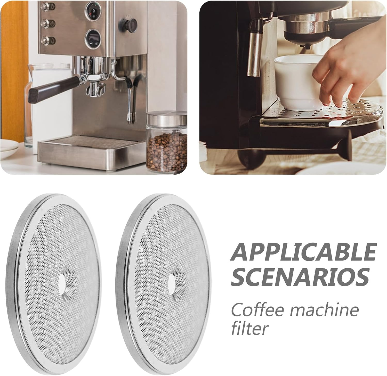 Angoily 2Pcs Stainless Steel Coffee Machine Filter Replacement, Reusable Espresso Mesh Screen Puck Filter Basket for Home and Office Brewing image number 1