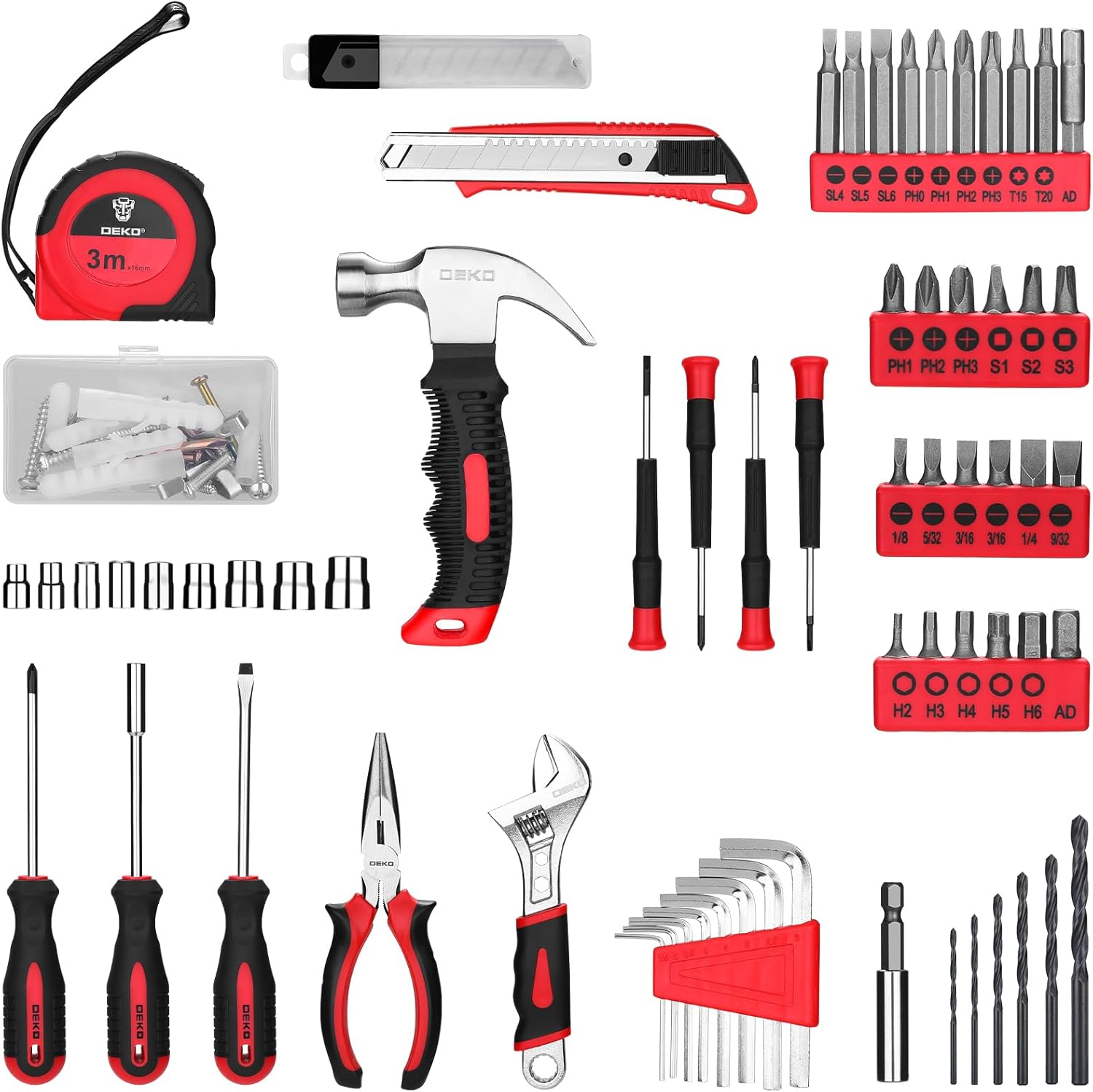 DEKOPRO - 8V Red Cordless Drill Tool Set, Home Tool Kit with Drill, Hand Tool Kits for Women, 126 Pieces image number 4