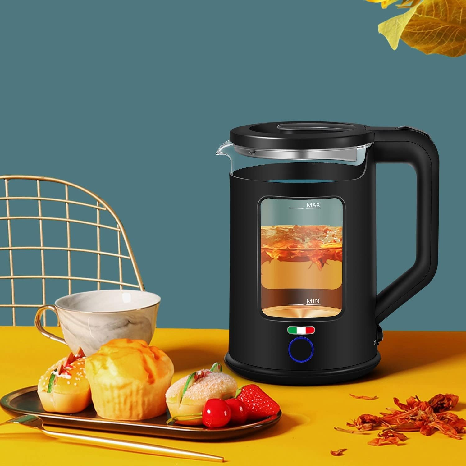 Vintage Electric 1.7L Glass Kettle Boil Dry Protection with Keep Warm Function - Black image number 4