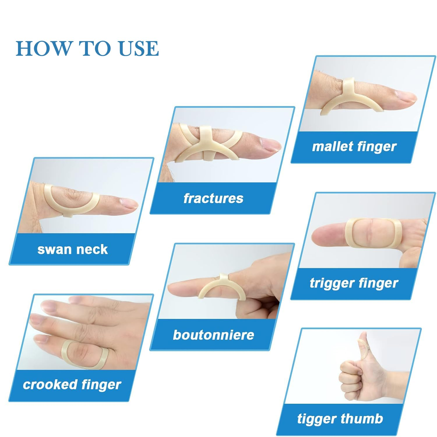 KEWAYO10 Pcs Finger Splint for Arthritis, Trigger Finger,Mallet Fingers - Trigger Finger Splints for Thumb, Index, Middle, Pinky and Ring Finger Comfortable Support and Protection (Sizes 5-14) image number 2