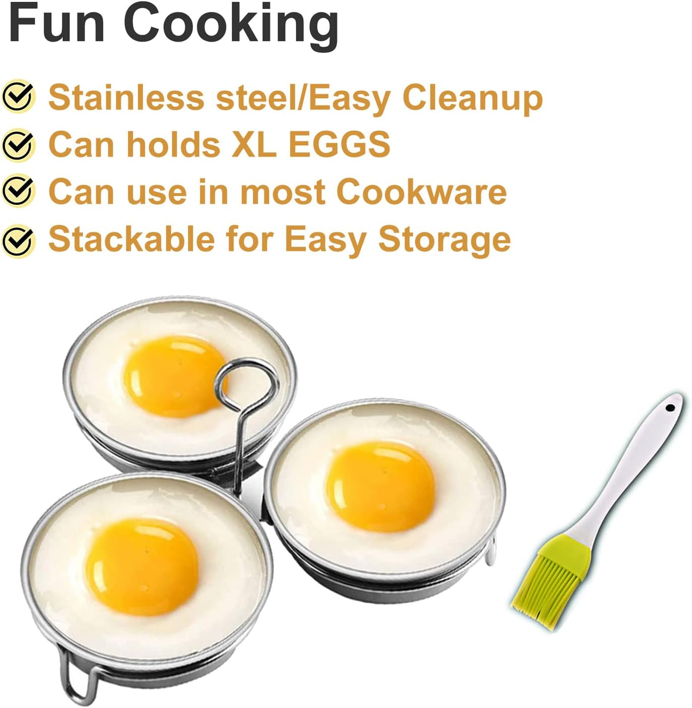 Stainless Steel Egg Poacher, Perfect Poached Egg Maker, round Egg Cooker Rings for Breakfast Cooking Tool 3 Poached Egg Cups image number 1