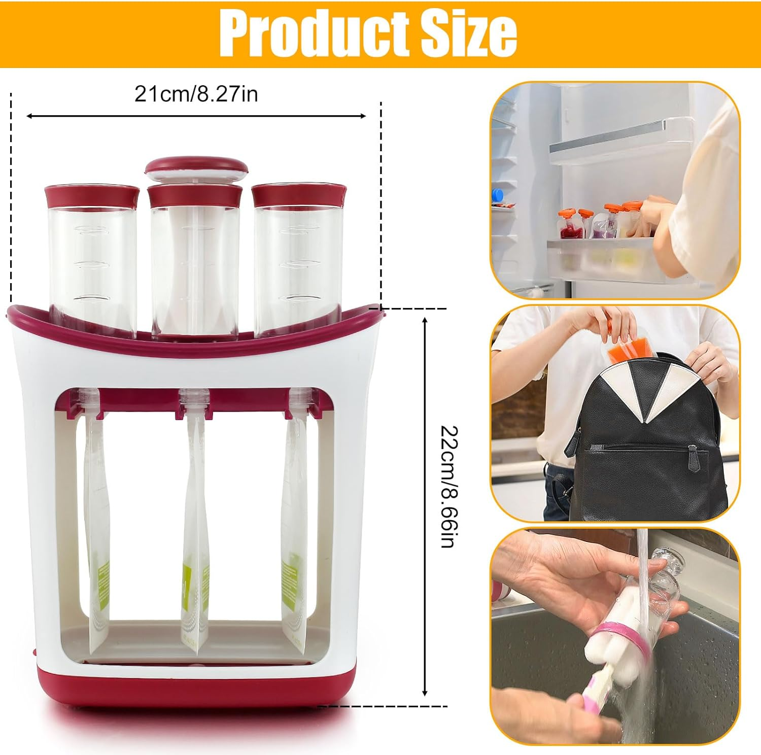 Squeeze Station,Reusable Pouch Filling Station Fresh Fruit Puree Squeezer for Baby, Baby Food Maker Squeeze Food Station with 10PCS Pouch, Squeeze Pouch Station Maker Dishwasher Safe for Food Homemade image number 5
