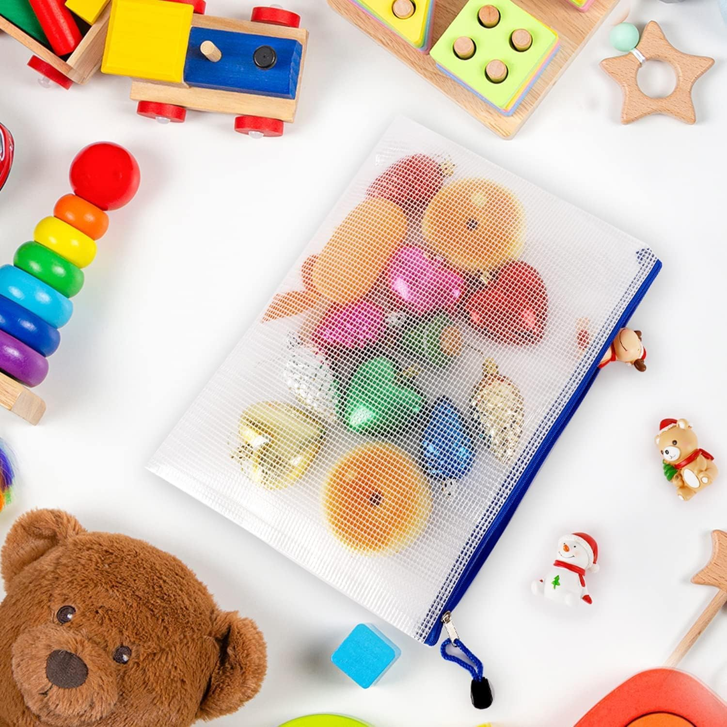 10Pcs A4 Mesh Zipper File Bags,Reusable File Folders Waterproof Document Bags,5 Color Zipper Bags for School Office Supplies, Home and Business Travel image number 6