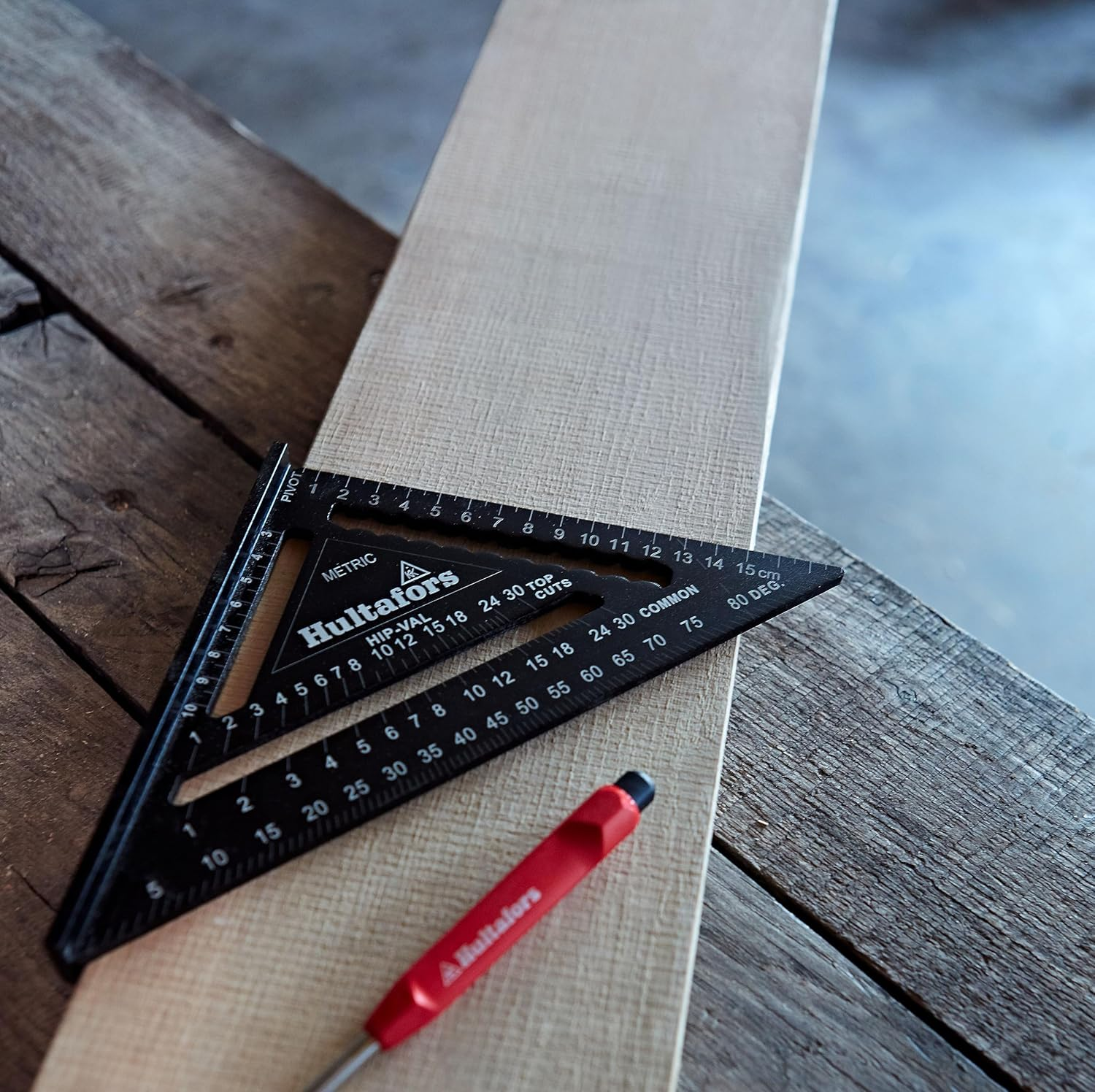 5-In-1 Stop Triangle 180 Mm I Hultafors I Carpenter'S Square CNC Milled Aluminium I Carpenter'S Square for Marking, Measuring & Drawing I Includes Conversion Chart I 257010 image number 1