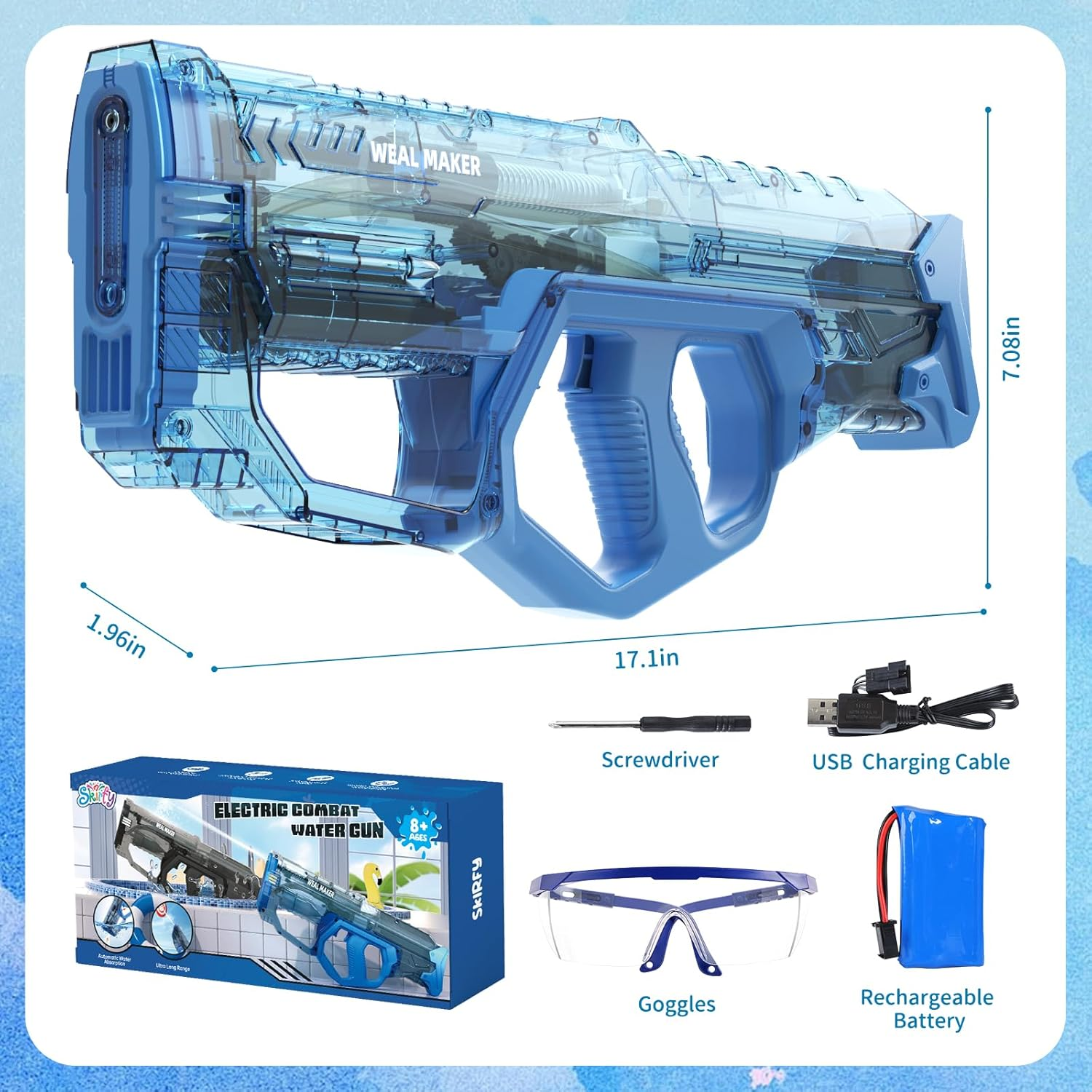 Skirfy Electric Water Guns for Adults Kids, Transparent Automatic Water Gun Waterproof,33Ft Shooting Range & Battery Powered Water Gun,Swimming Pool Beach Outdoor Toys for Kids image number 2