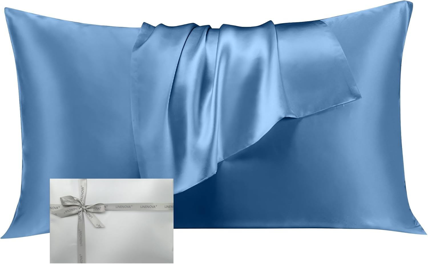 LINENOVA 100% Mulberry Silk Pillowcase for Hair and Skin, Both Sides 22 Momme Silk Queen Pillow Cover, Smooth Breathable Black Pillow Case with Hidden Zipper, Gifts for Women 1 Pack(50 * 75Cm)