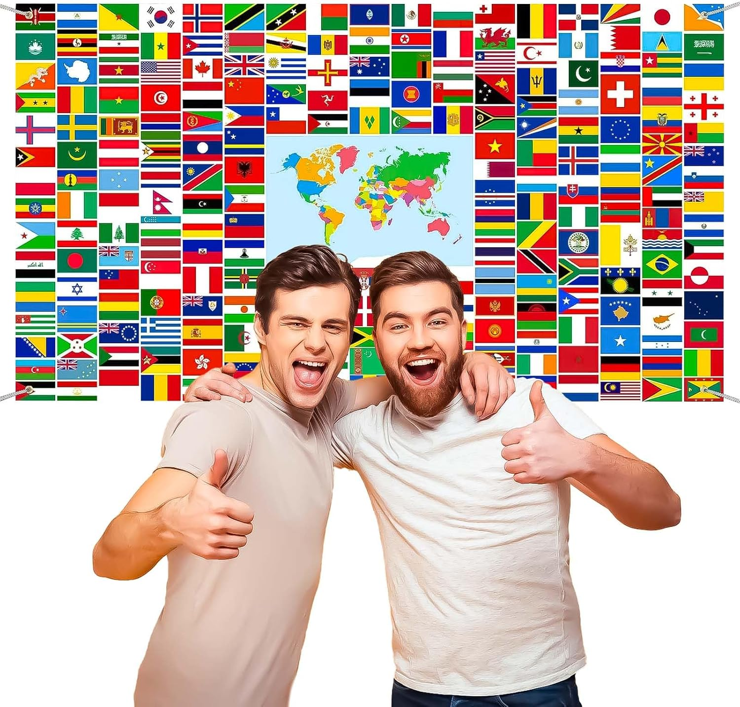 CHEUNGHAO World Flag Banner International Flags Banner Country Flags Banner Backdrop Decoration with Brass Grommets