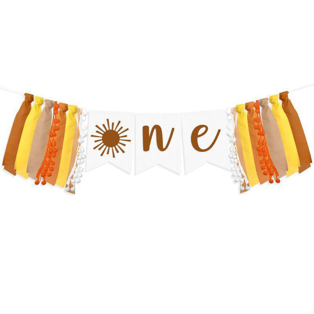 AIMALL Birthday Party High Chair Banner for 1 Year Old - Decorative Flag with "ONE" Letters and Handmade Fabric Tassels, Colorful Cloth Strip for Baby'S First Birthday image number 1