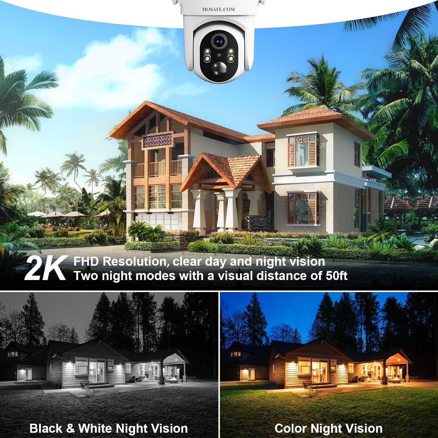 360&deg; PTZ Wifi Camera, Solar Security Camera Outdoor, CCTV Camera for Home Surveillance, 2K HD Color Night Vision, 2-Way Audio, PIR Human Detection, Sd/Cloud, Phone App Alerts image number 3