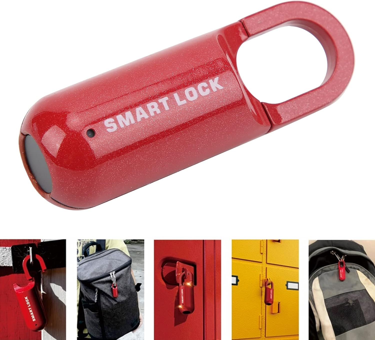 Portable Fingerprint Padlock, Keyless Fingerprint Lock, Security Mini Smart Lock, USB Rechargeable Digital Padlock, Suitable for Gym, Sports, Bike, School, Fence and Storage (Red)