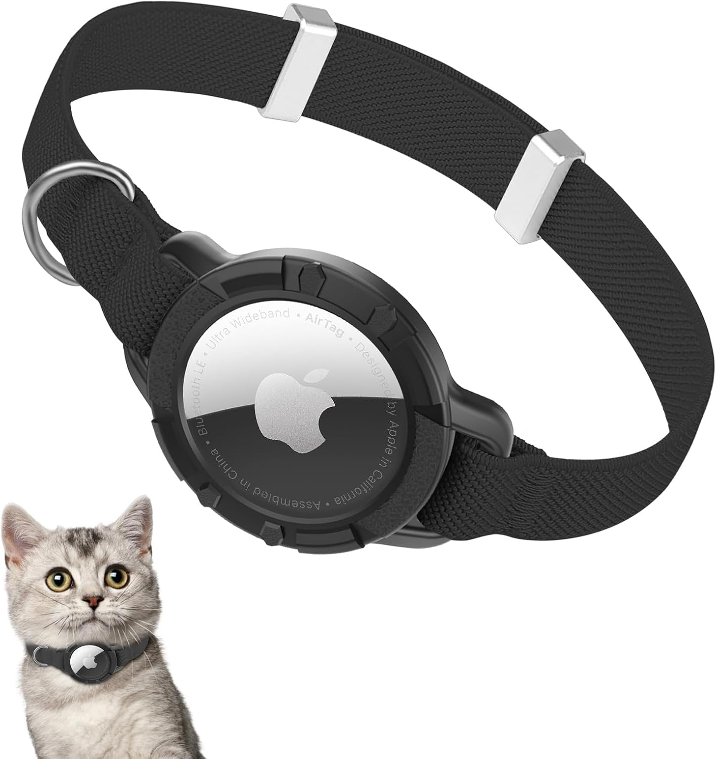 Airtag Cat Collar, Elastic GPS Kitten Collar with Air Tag Holder, Lightweight and Comfortable, Stretchy Cat Tracker Collars for Cats, Kittens and Puppies, 8-12 Inches, Black image number 3