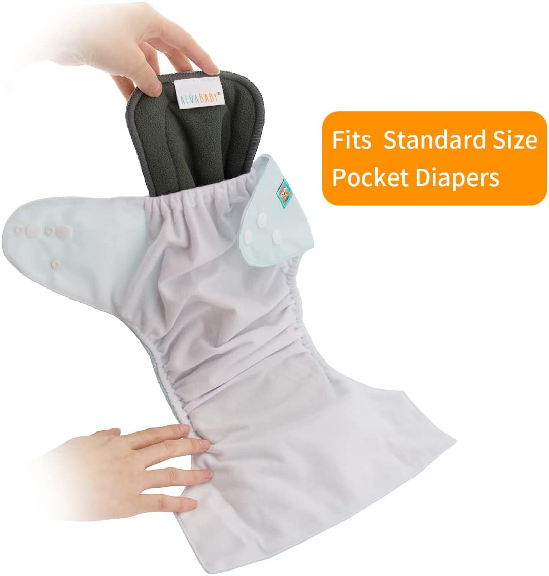 Alvababy 12Pcs Charcoal Bamboo Inserts with Gussets Cloth Diaper Liner Rayon 5-Layer Inserts Reusable Liners for Baby Cloth Diapers 12FLN image number 3