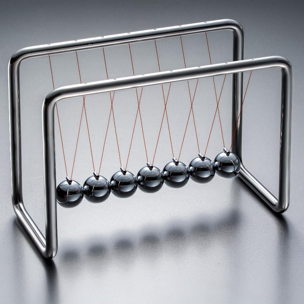 CERROPI Newton Cradle Balance Balls, Newton Pendulum with 7 Balls, Classic Newton Swing Ball, Decorative Physics Gadget for Desk, Stainless Steel Frame, 38 Sec Swingtime image number 4