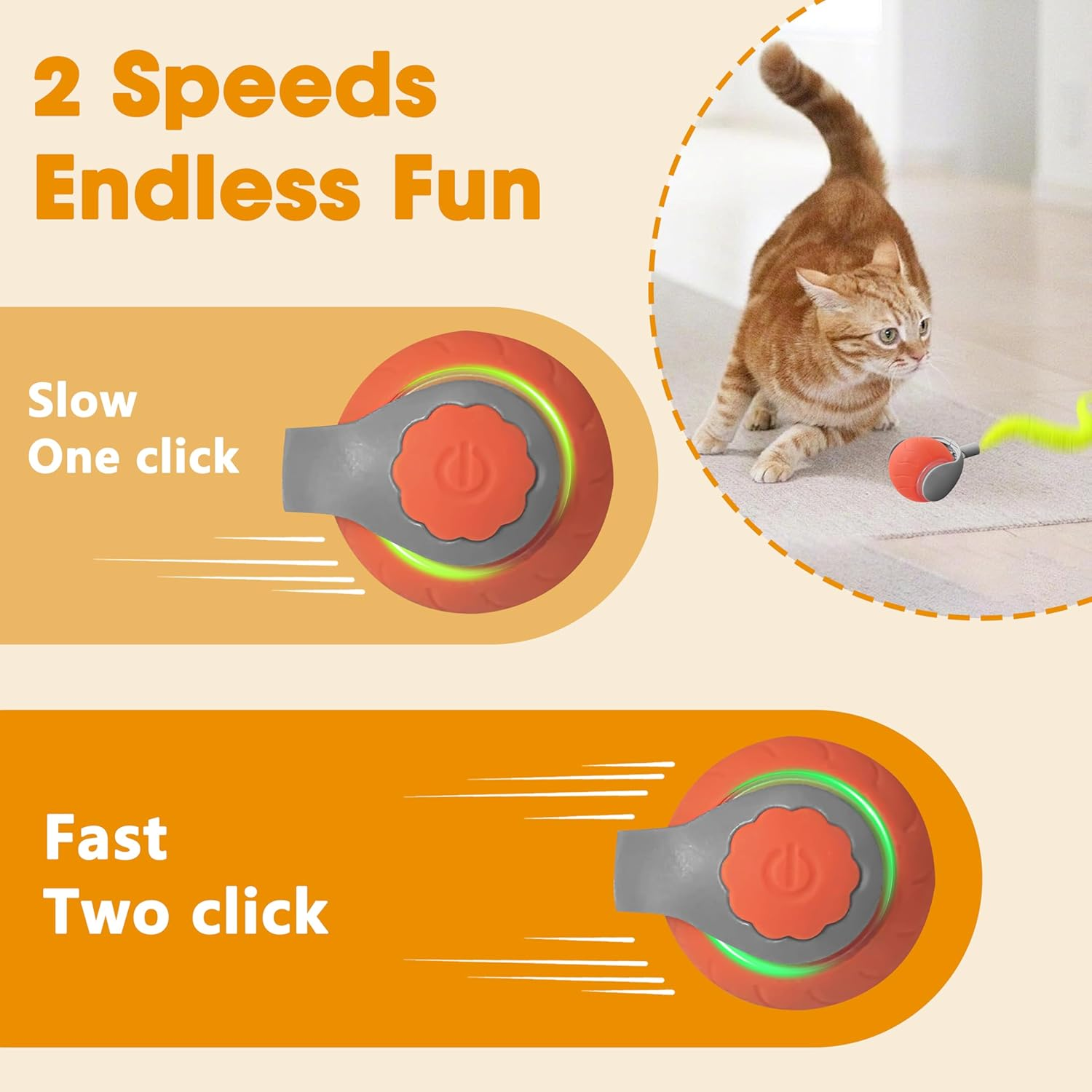 Interactive Cat Toy Ball with Tail&ndash;2025 Upgrades Cat Toys for Indoor USB-C Rechargeable, Auto Rolling, Smart Obstacle Avoidance, Self-Activating Electric Chase Toy for Bored Indoor Cats & Dogs image number 4