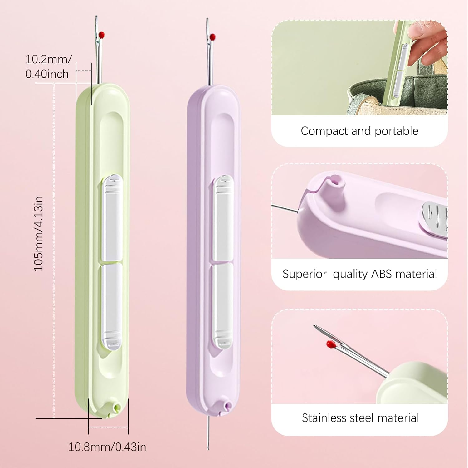 TECHPLUS 2 in 1 Needle Threader Seam Ripper - Hand Sewing Tool for Knitting, Quilting - Automatic Needle Threading Device for Sewing Crafting - for Elderly, Compact and Portable 2 Pack image number 2
