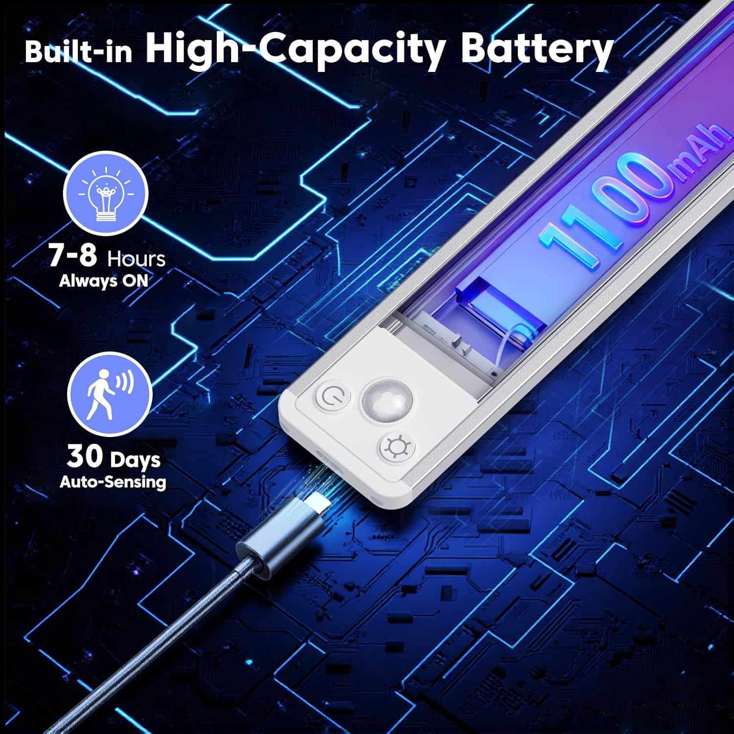 Cabinet Lighting LED Motion Sensor 20 Cm 3 Colours 2700-6000 K & Dimmable Under-Unit Light Kitchen Light Strip Rechargeable & Magnetic Wireless Light for Wardrobe, Shelf (Pack of 3) image number 1