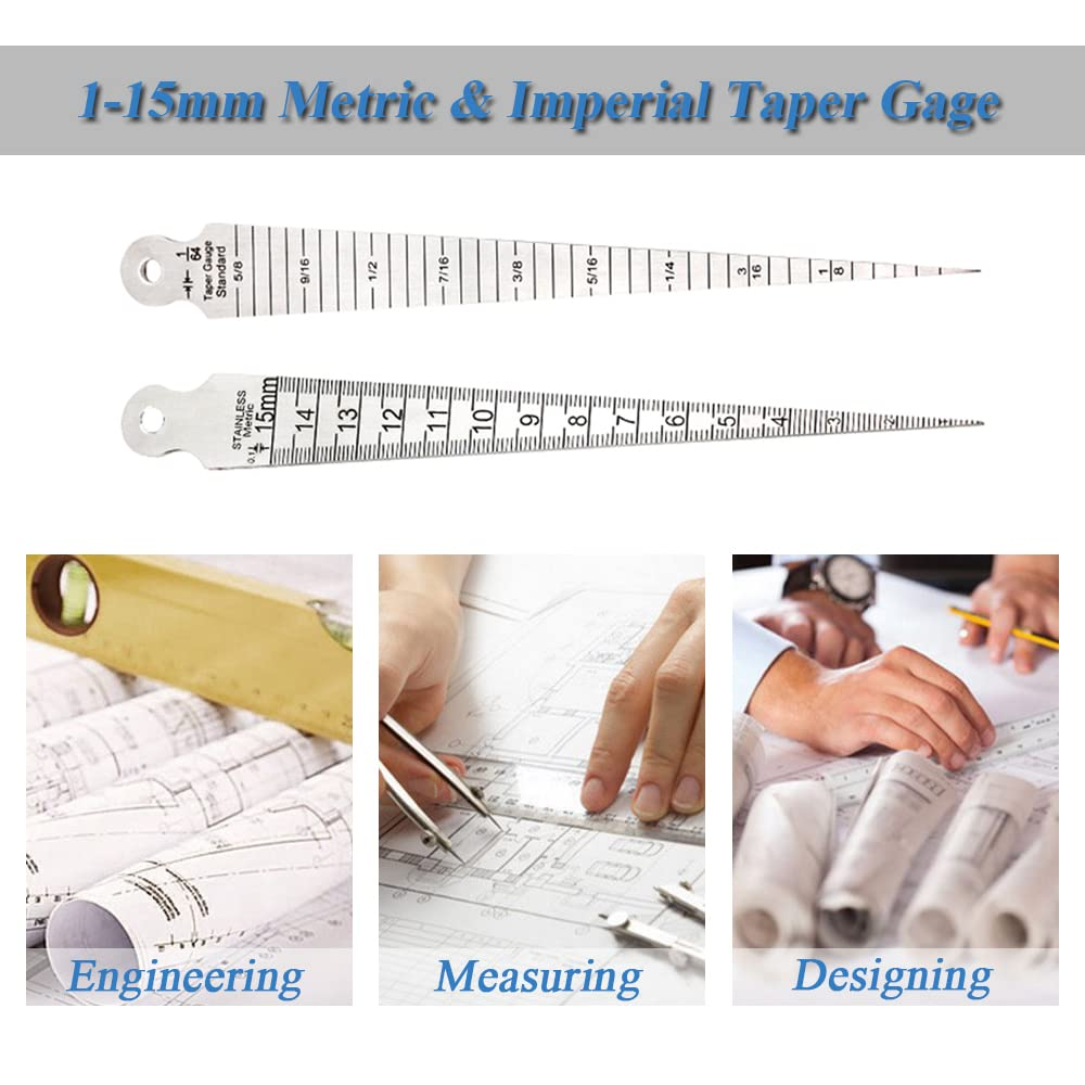 Bestgle Stainless Steel Taper Gauge, 1-15Mm (1/64-5/8 Inch) Feeler Gauge Ruler for Hole, Gap, inside Diameter Measurement image number 4