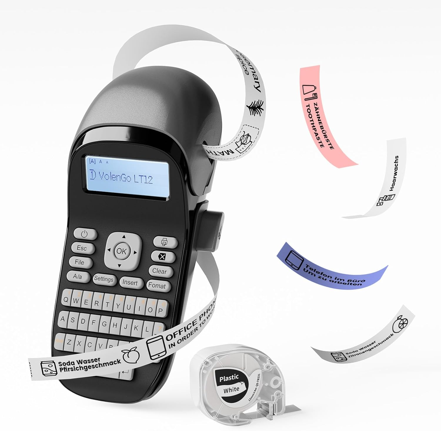 Volengo LT12 Label Maker, Handheld Portable Label Printer, Easy to Use, QWERTY Keyboard, Backlit LCD, for Home, Office, and On-The-Go Use image number 6
