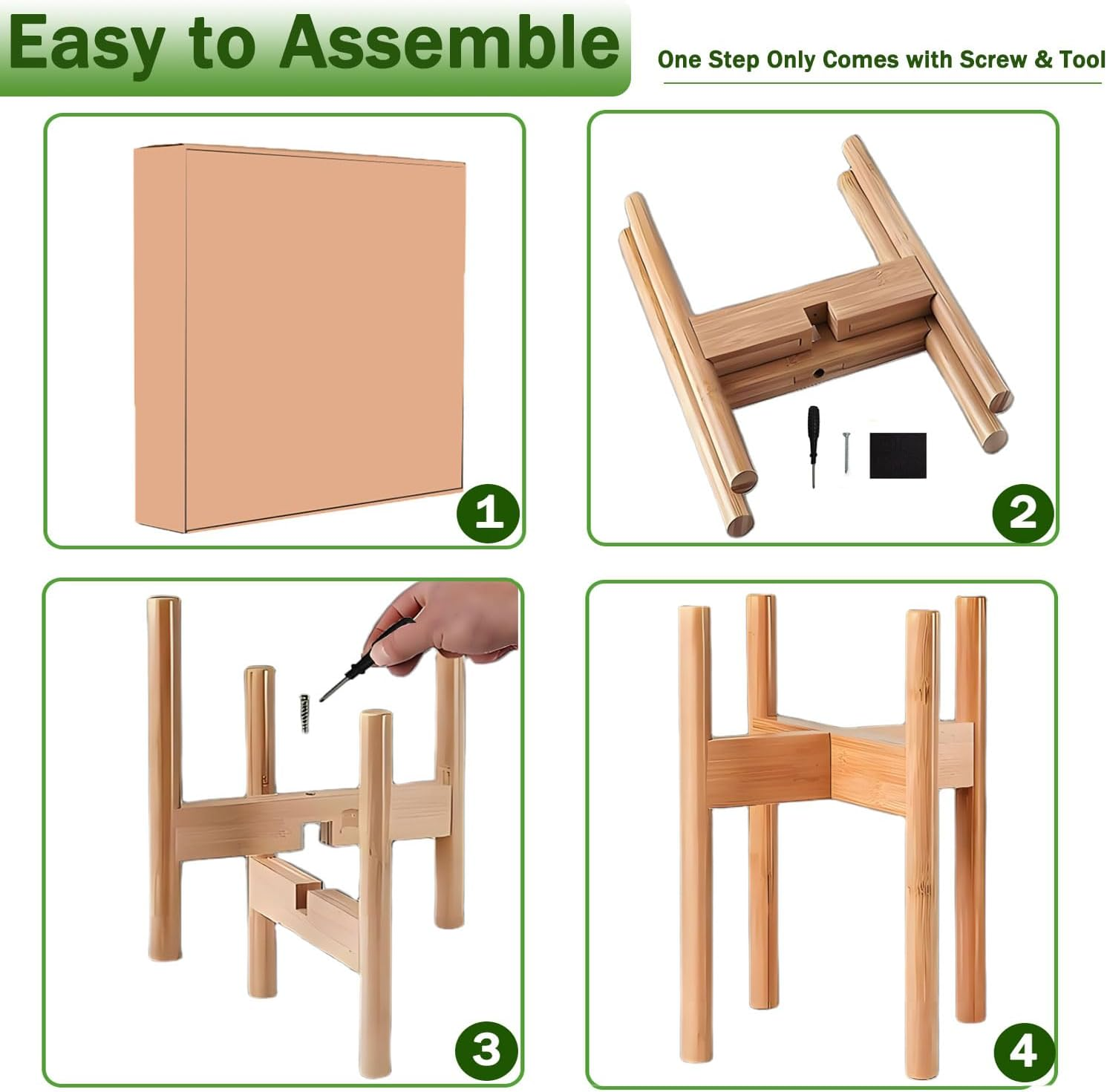 Adjustable Indoor Plant Stand, Small Corner Bamboo Wooden Planter Stand, Single Floor Planter Holder, Mid Century Modern Plant Shelf for Living Room Balcony Bedroom, Fits 8-11In Flower Potts image number 2