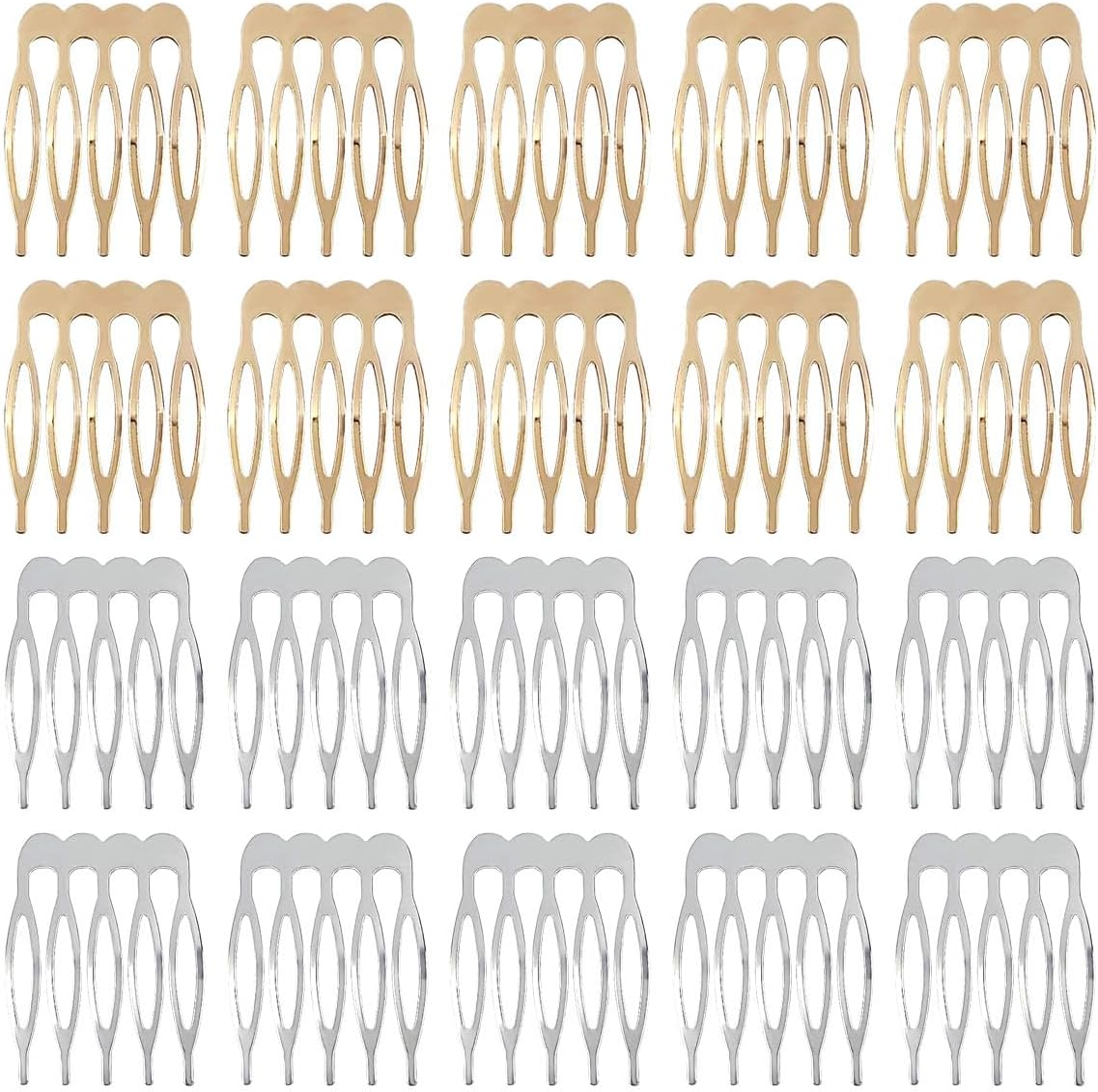 Qoaimu 20 Pack 5 Teeth Small Hair Side Combs, Hair Clip Combs, Plain Blank Crafting DIY Slide Combs, Small Tiny Hair Side Combs, Bridal Wedding Veil Combs for Fine Hair, Silver and Gold image number 1