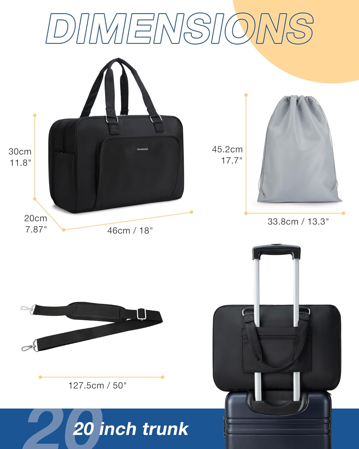 BAGSMART Weekender Bags for Women, Travel Duffle Overnight Bag Personal Item Bag with Shoe Bag for Travel Essentials - 2-Black image number 4