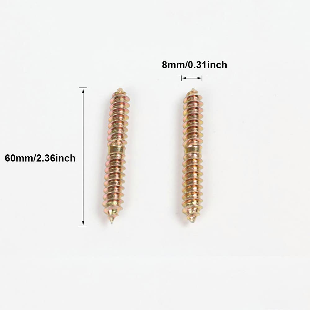 10Pcs M6/M8 Double Head Ended Wood to Wood Screws, 50 / 60 / 80Mm Self-Tapping Thread Bolts for Furniture Fixing Dowel 5 Sizes for Choose image number 1