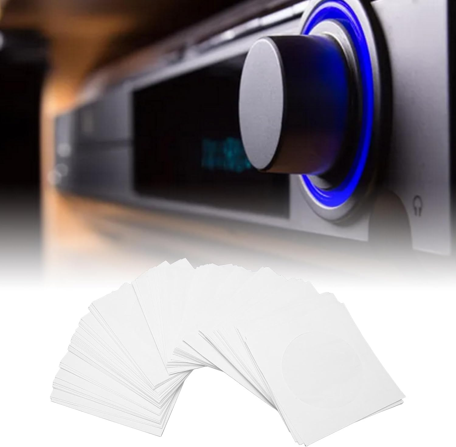 100Pcs CD DVD Sleeves, 100 Pack Maxtek Premium Thick White Paper for 8Cm CD DVD Disc, CD DVD Sleeves Envelope with Clear Window Cut Out and Flap