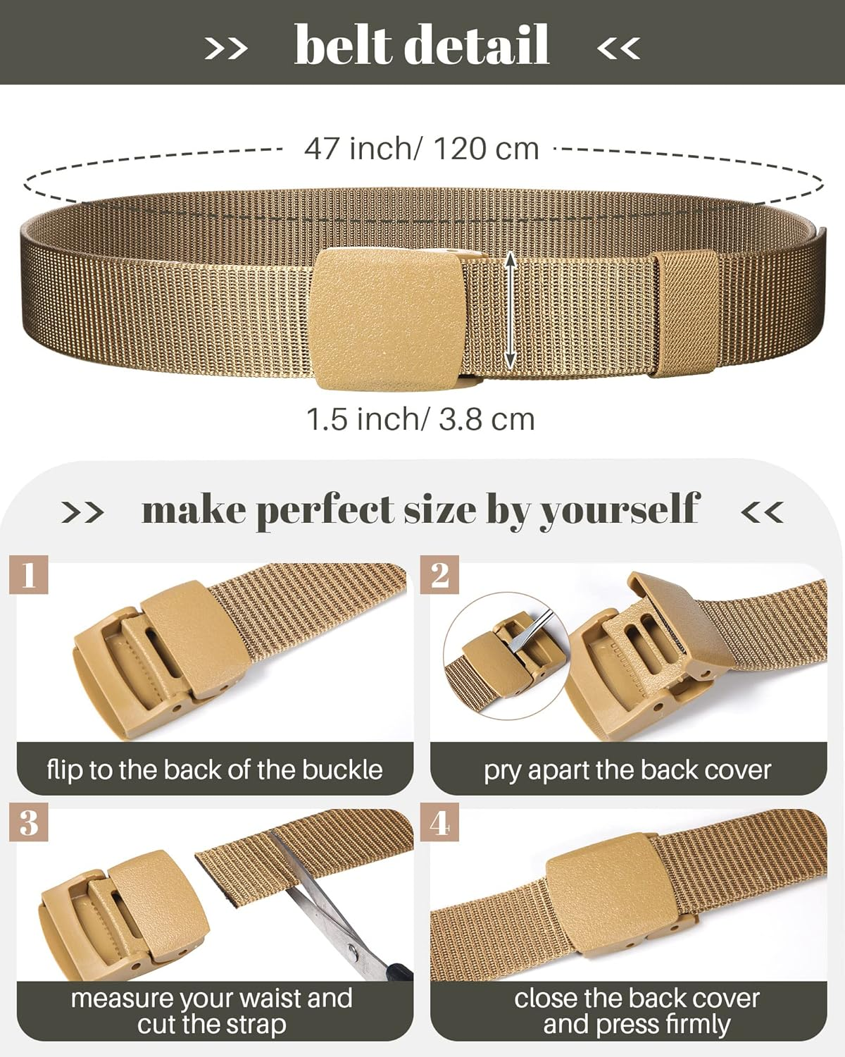 Geyoga 16 Pack Nylon Belts for Men Military Tactical 1.5 Inch Webbing Canvas Outdoor Web Belt with Plastic Buckle Gift for Men Women, White image number 4