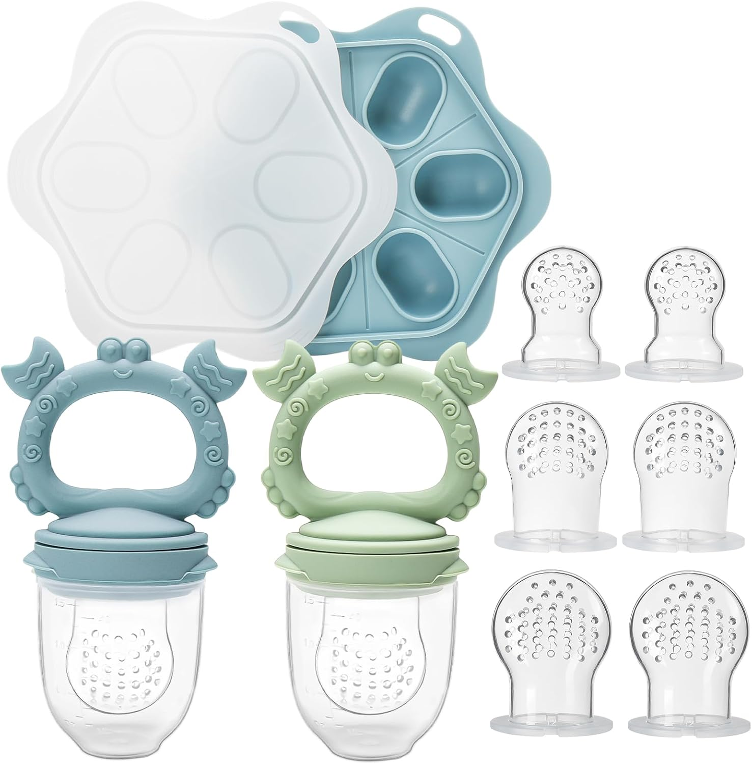 MR.TIMELAG Baby Fruit Food Feeder & Mini Freezer Nibble Tray Combo, Additional Silicone Sacs, BPA Free Silicone Feeder for Safe Infant Self Feeding, for Teething Babies and Self-Feeding Babies image number 2