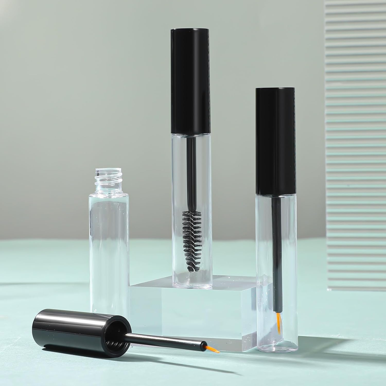 Pack of 6 Empty Mascara Tubes, 10 Ml Refillable Eyeliner Container with Eyelash Stick and Rubber Funnels, Empty Eyelashes, Tube Eyelashes, Cream Bottle for DIY Eyelash Cream (Black) image number 5