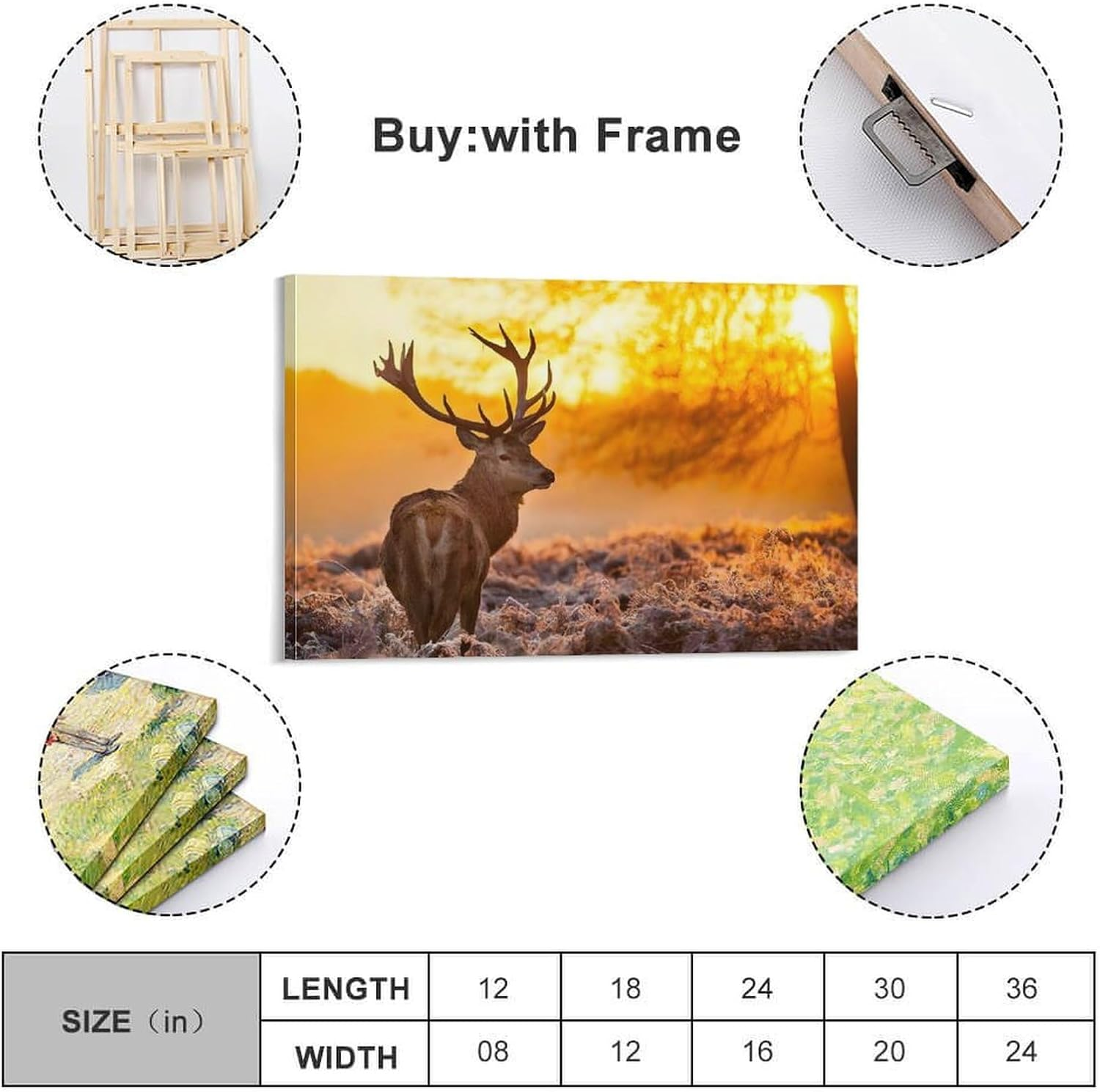 Deer Poster Canvas Painting Wall Art Picture Home Decor Print for Bedroom Living Room Dorm Study Bar Office 16X24Inch(40X60Cm) Frame-Style image number 1